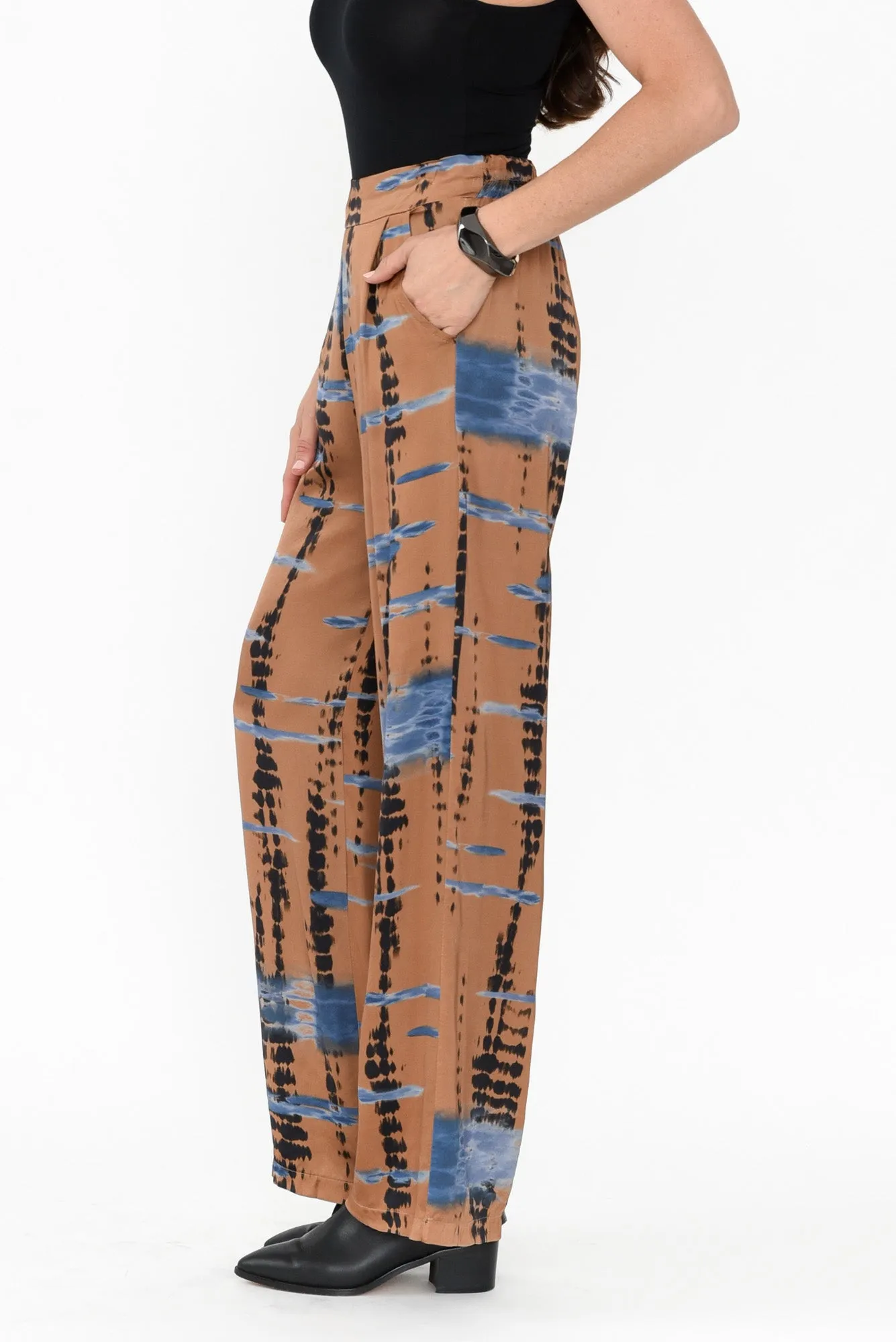 Monay Tan Abstract Silk Blend Pants sold by Blue Bungalow product image thumbnail 3