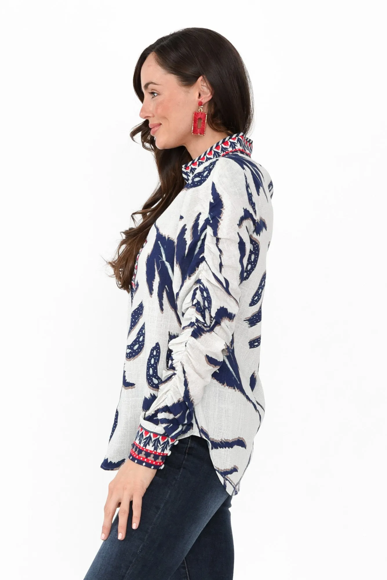 Pavilion Palm Shadow Linen Blend Blouse sold by Blue Bungalow product image thumbnail 4