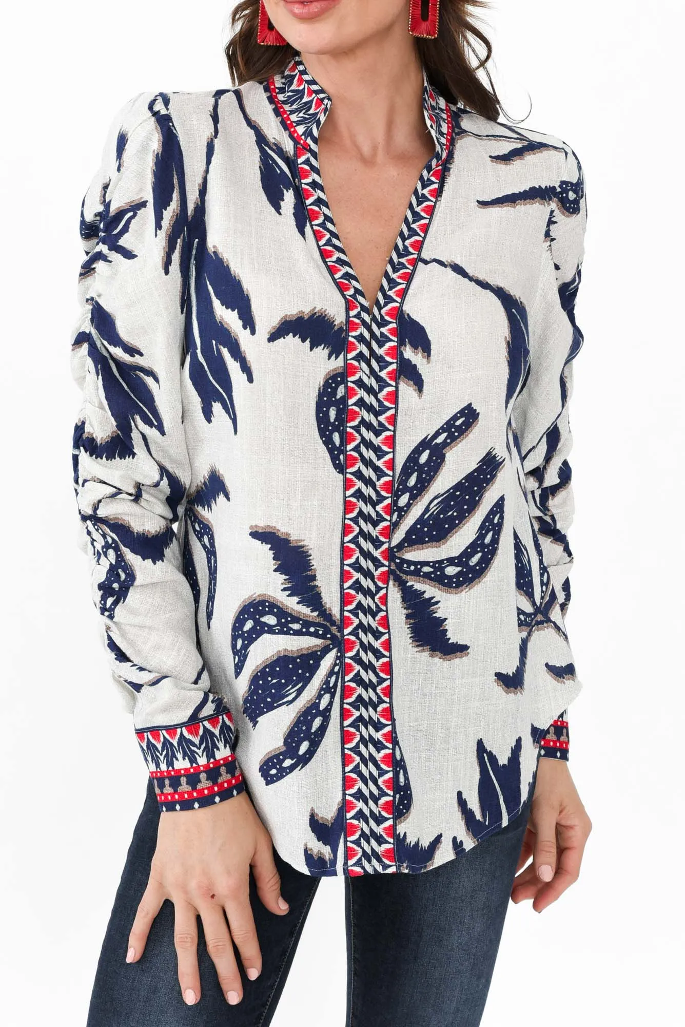 Pavilion Palm Shadow Linen Blend Blouse sold by Blue Bungalow product image thumbnail 3