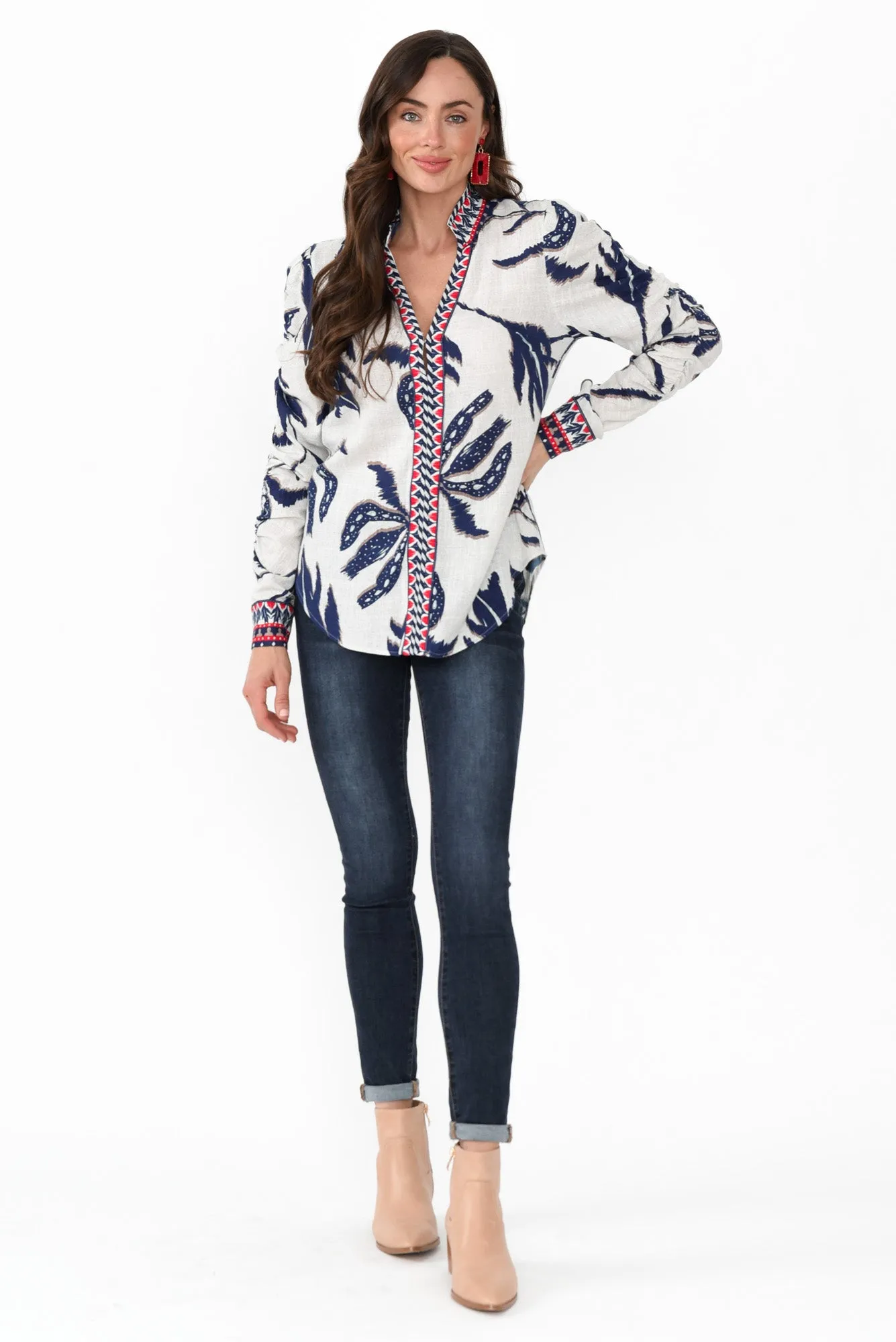 Pavilion Palm Shadow Linen Blend Blouse sold by Blue Bungalow product image thumbnail 2