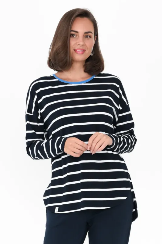 Tully Navy Stripe Cotton Long Sleeve Tee sold by Blue Bungalow
