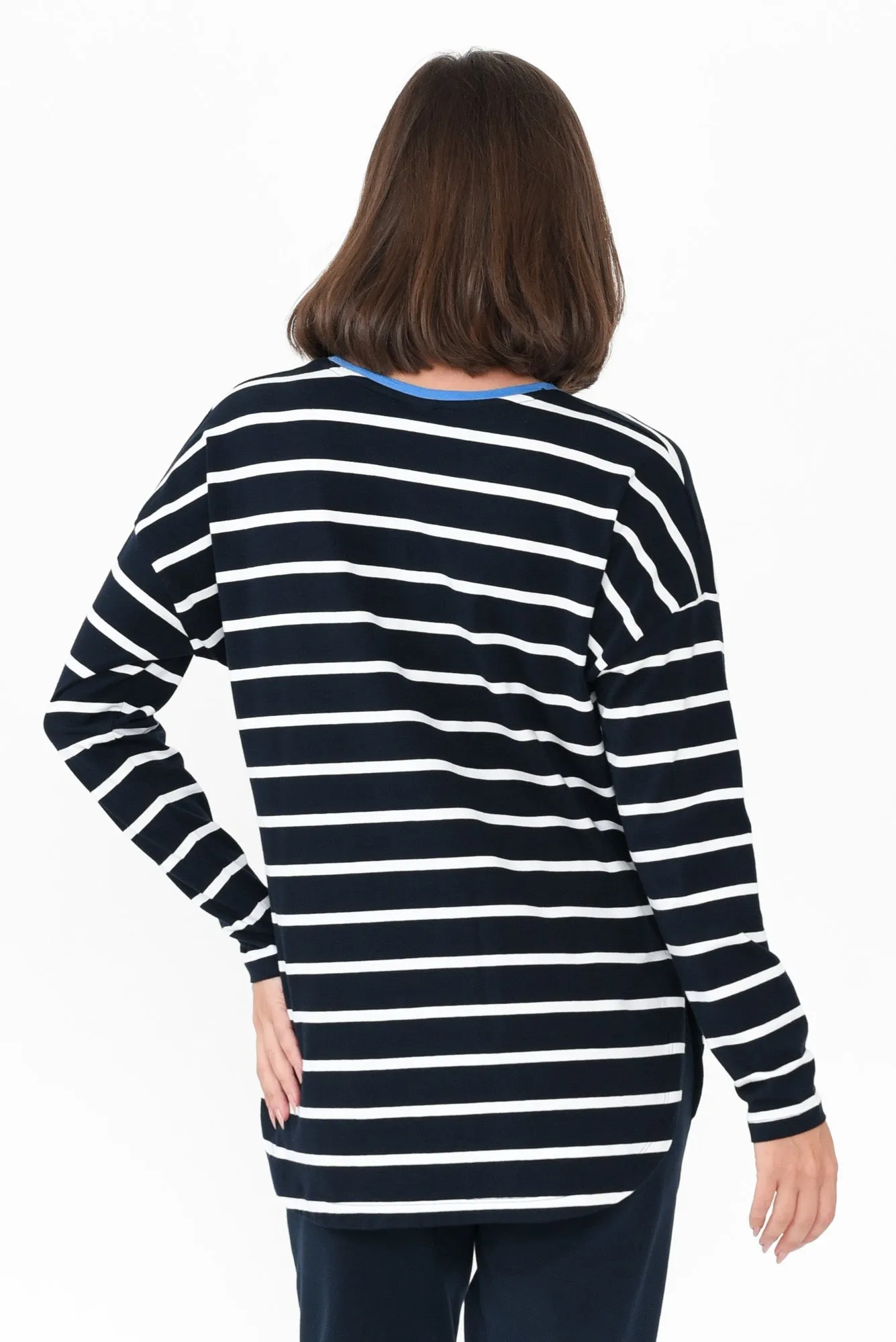 Tully Navy Stripe Cotton Long Sleeve Tee sold by Blue Bungalow product image thumbnail 4