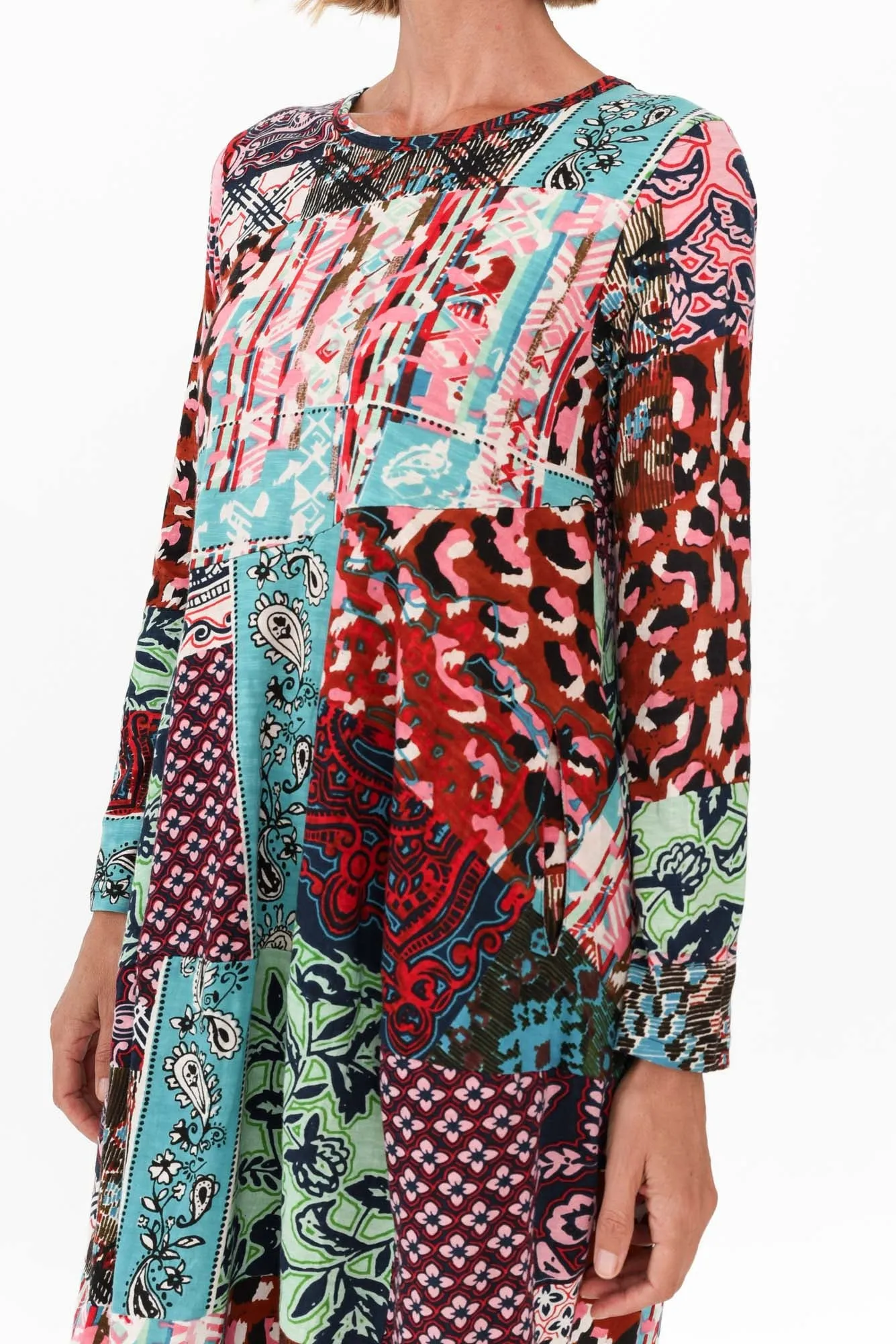 Broghan Red Patchwork Organic Cotton Dress sold by Blue Bungalow product image thumbnail 5