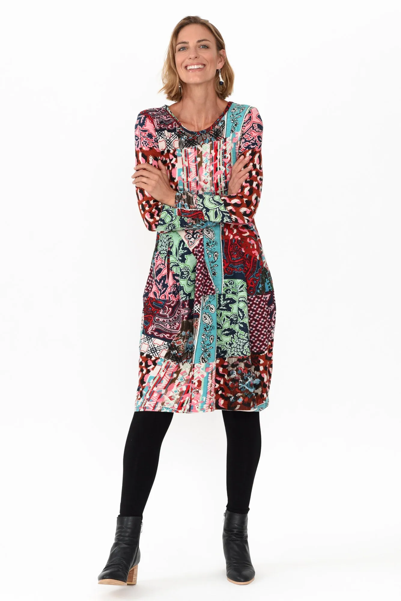 Broghan Red Patchwork Organic Cotton Dress sold by Blue Bungalow