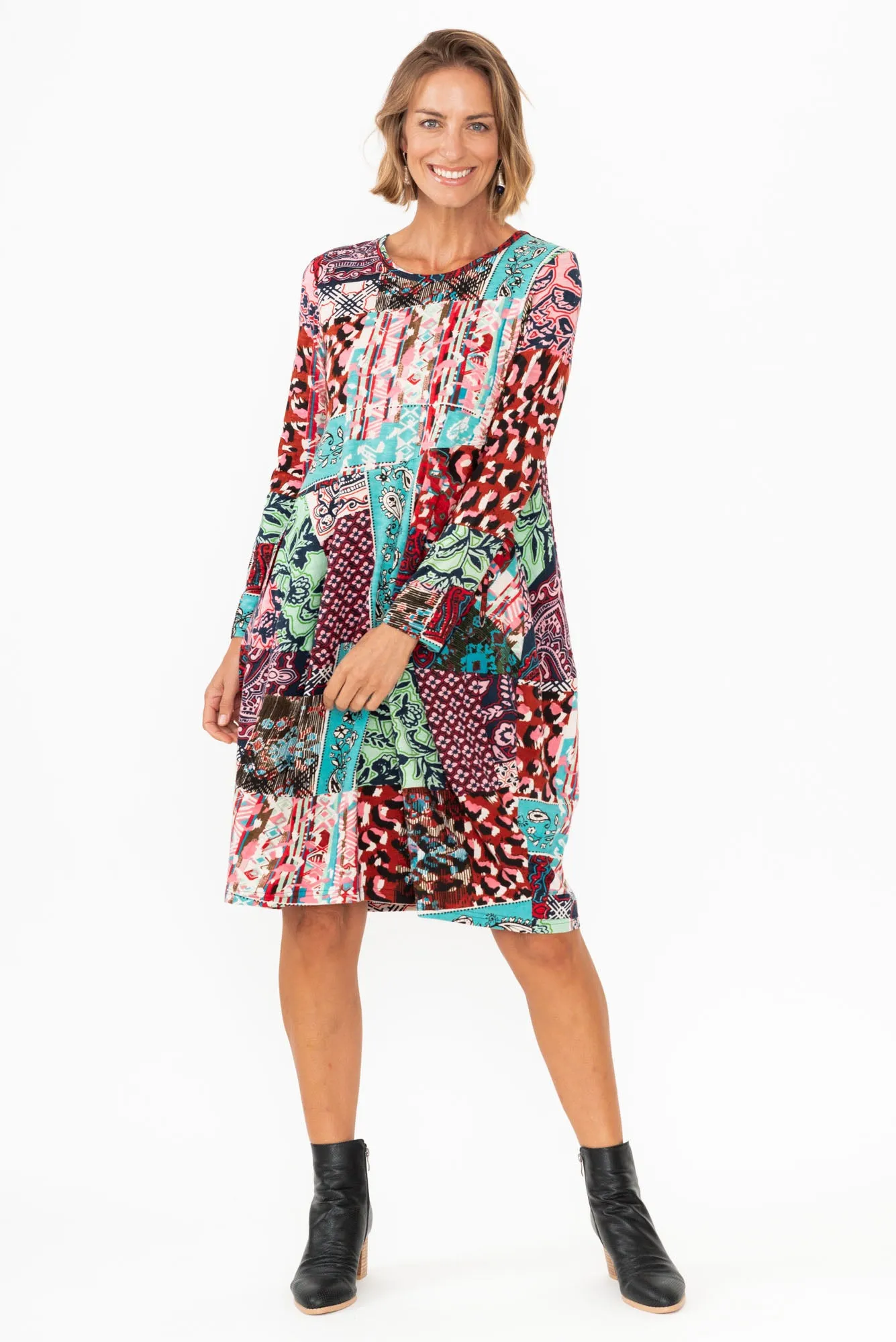 Broghan Red Patchwork Organic Cotton Dress sold by Blue Bungalow product image thumbnail 2