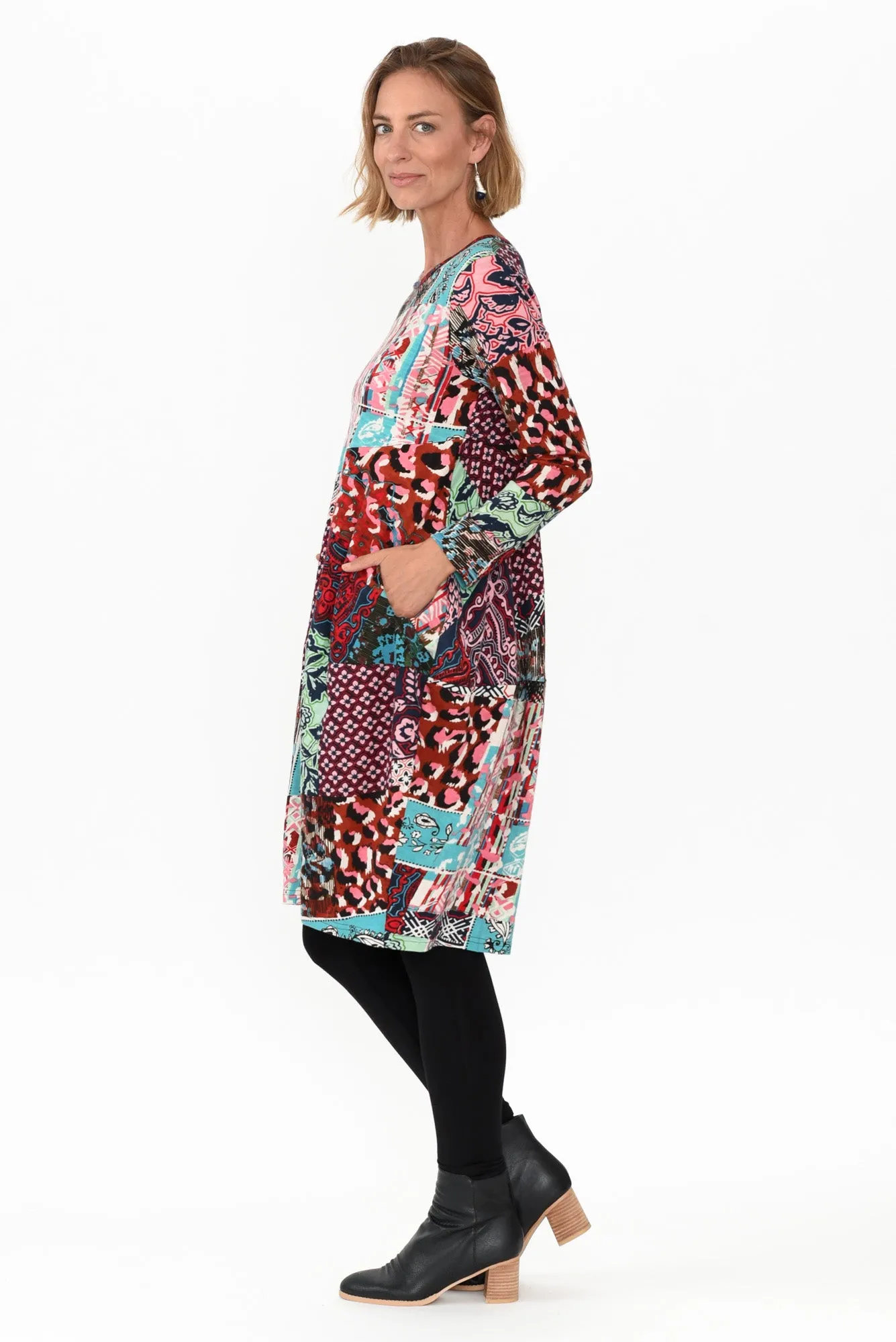 Broghan Red Patchwork Organic Cotton Dress sold by Blue Bungalow product image thumbnail 3