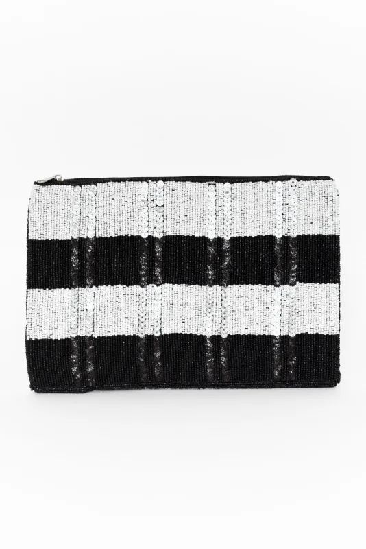 Elestria Black Beaded Stripe Clutch sold by Blue Bungalow