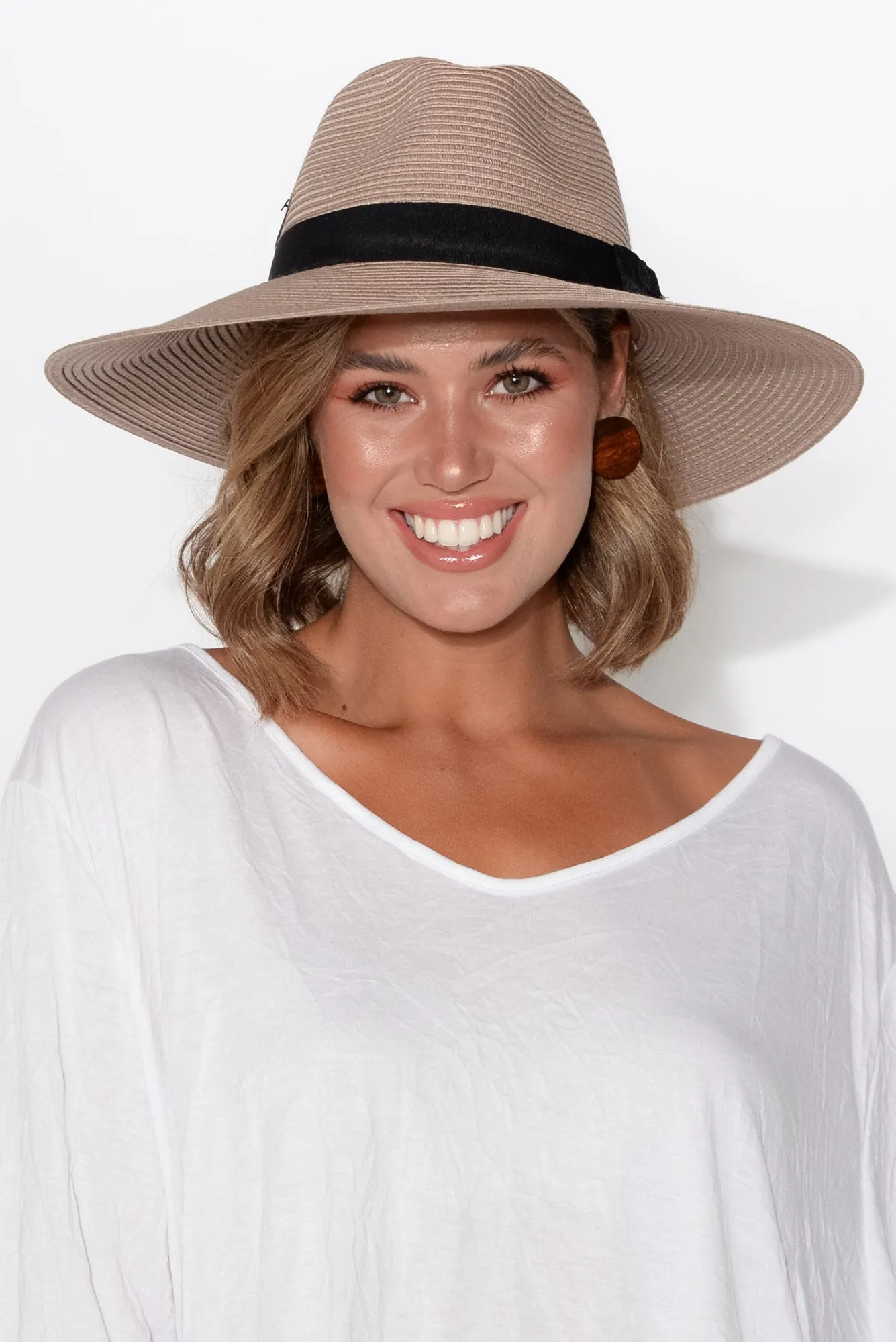 Fiona Taupe Wide Brim Travel Fedora sold by Blue Bungalow
