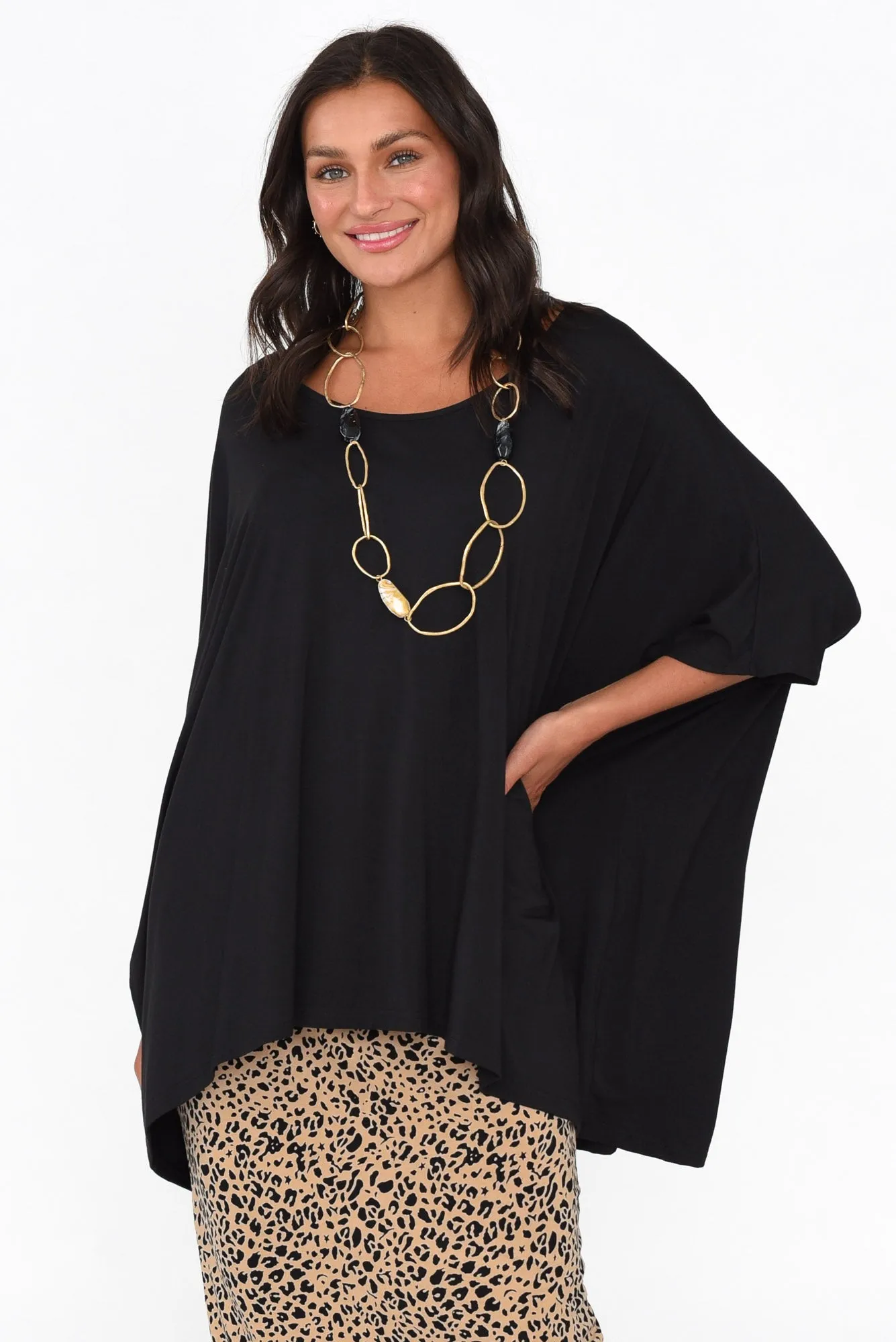 Sorronda Black Bamboo Batwing Top sold by Blue Bungalow