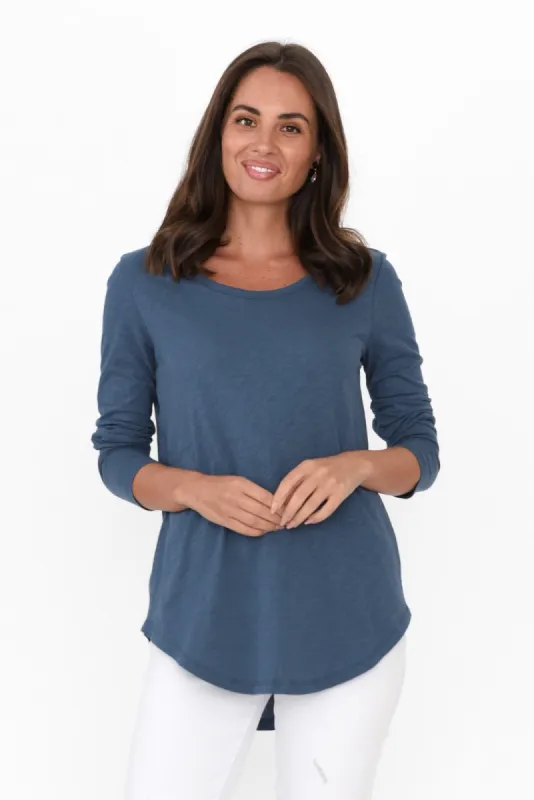 Megan Steel Cotton Long Sleeve Top sold by Blue Bungalow