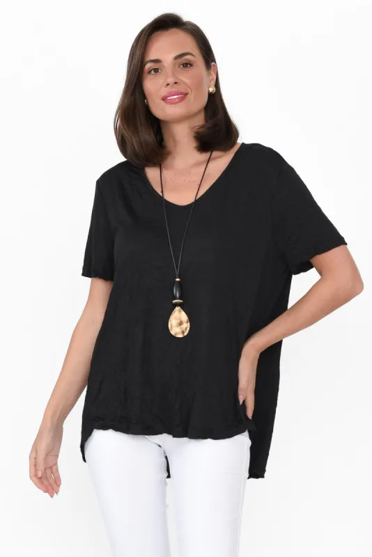Marley Black Crinkle Cotton Short Sleeve Top sold by Blue Bungalow