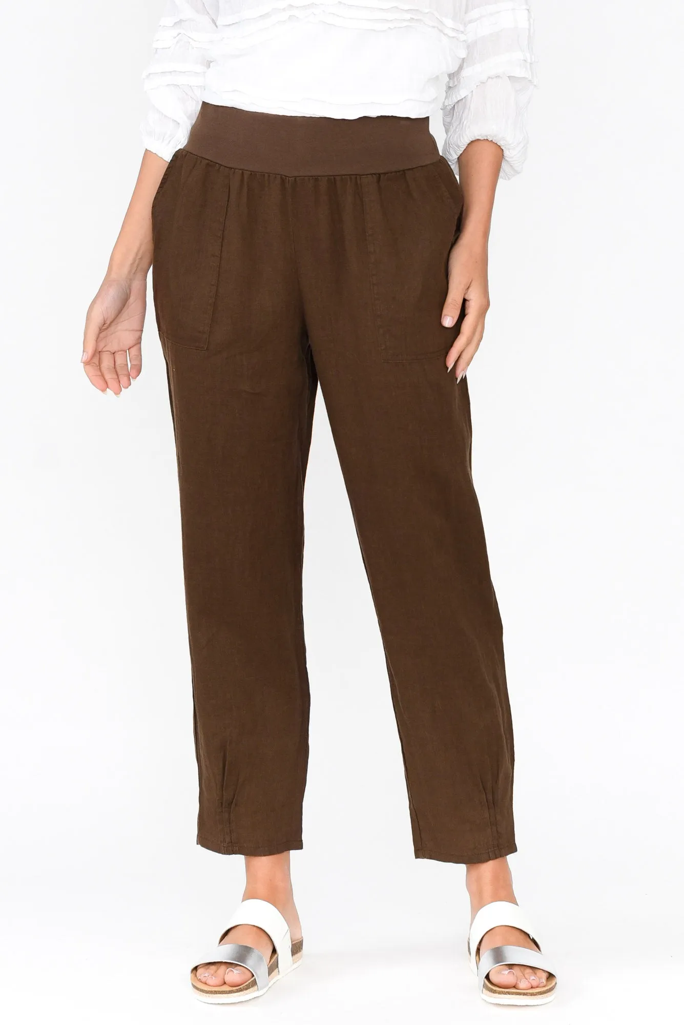 Tatum Chocolate Linen Pants sold by Blue Bungalow