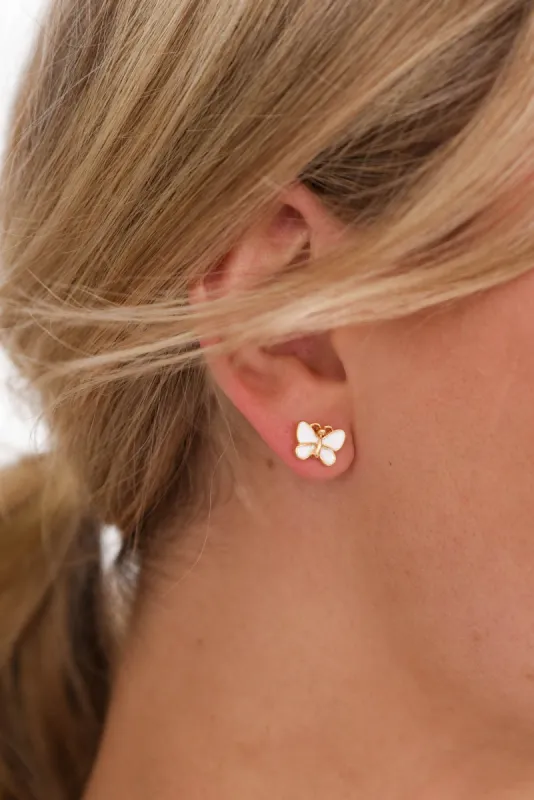 Jaclyn White Butterfly Stud Earrings sold by Blue Bungalow