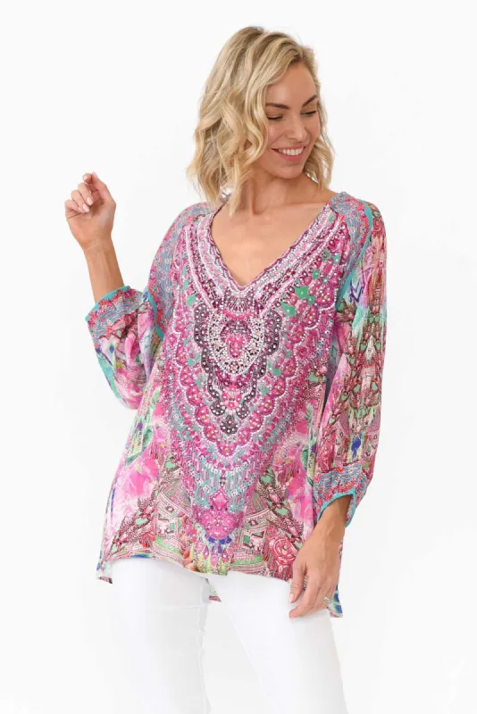 Zahara Pink Silk Gypsy Top sold by Blue Bungalow