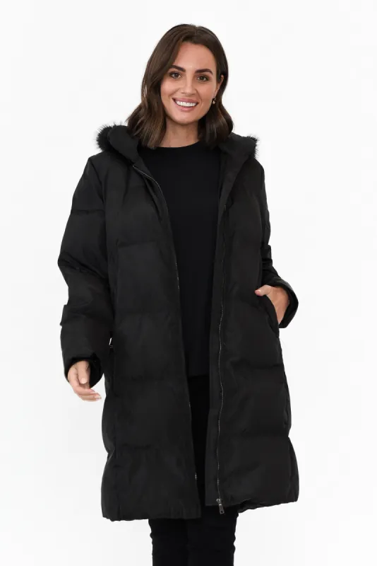 Faye Black Faux Fur Puffer Jacket sold by Blue Bungalow