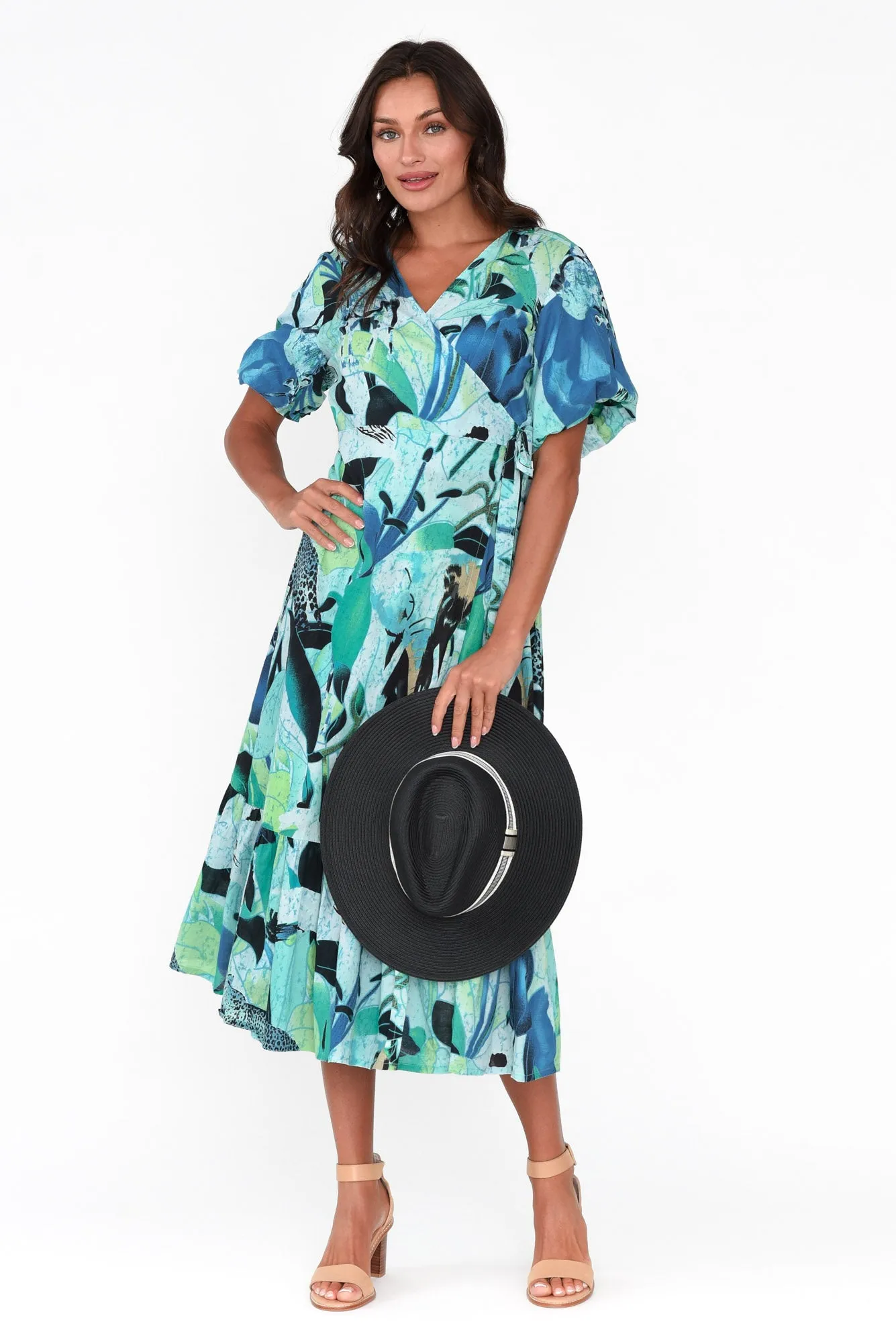 Lula Blue Jungle Cotton Wrap Dress sold by Blue Bungalow