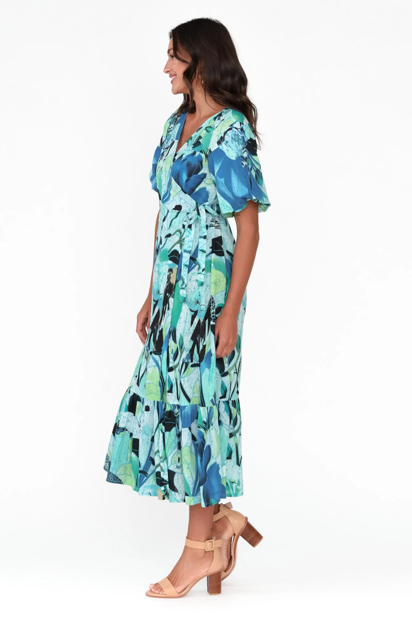 Lula Blue Jungle Cotton Wrap Dress sold by Blue Bungalow product image thumbnail 3