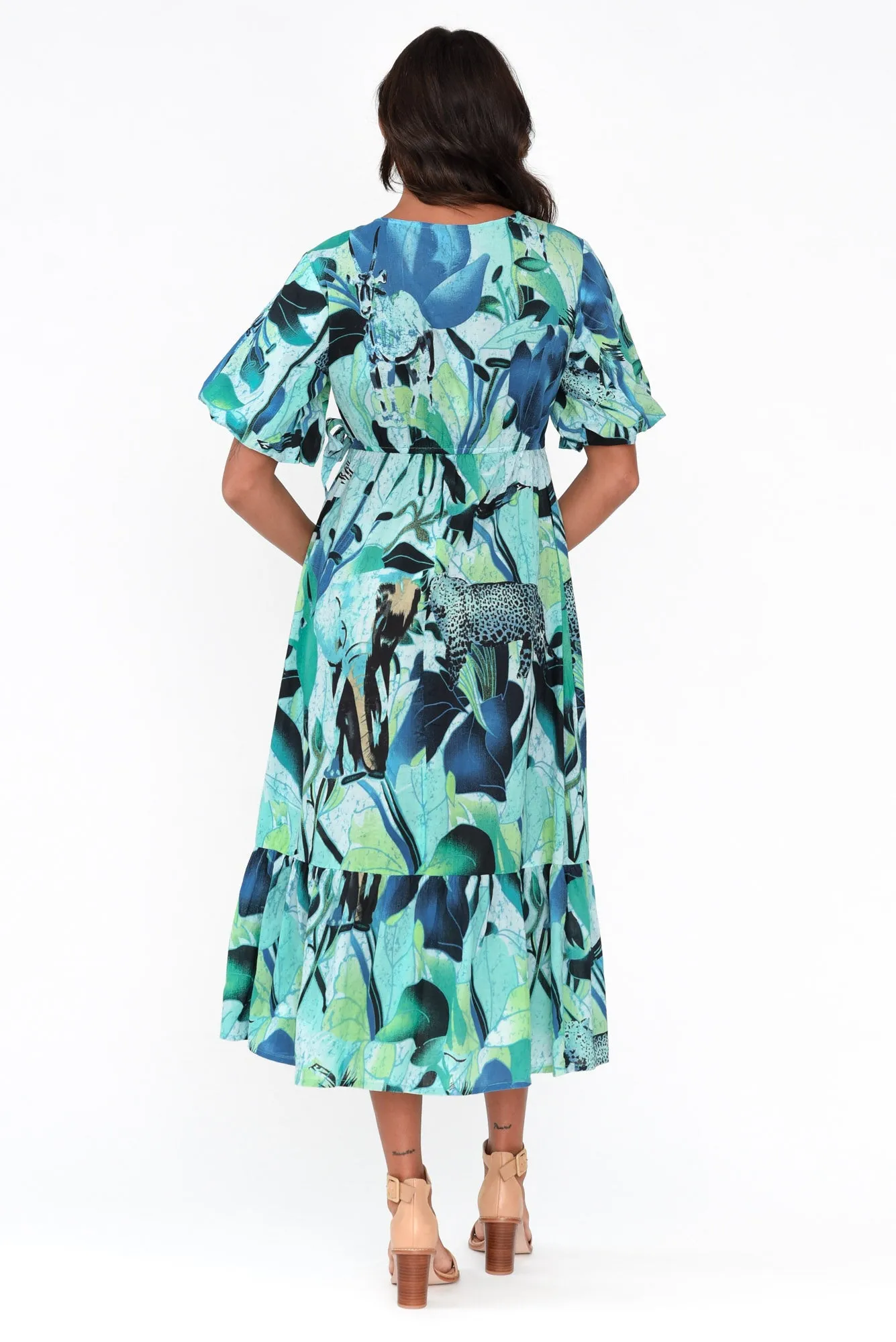 Lula Blue Jungle Cotton Wrap Dress sold by Blue Bungalow product image thumbnail 4