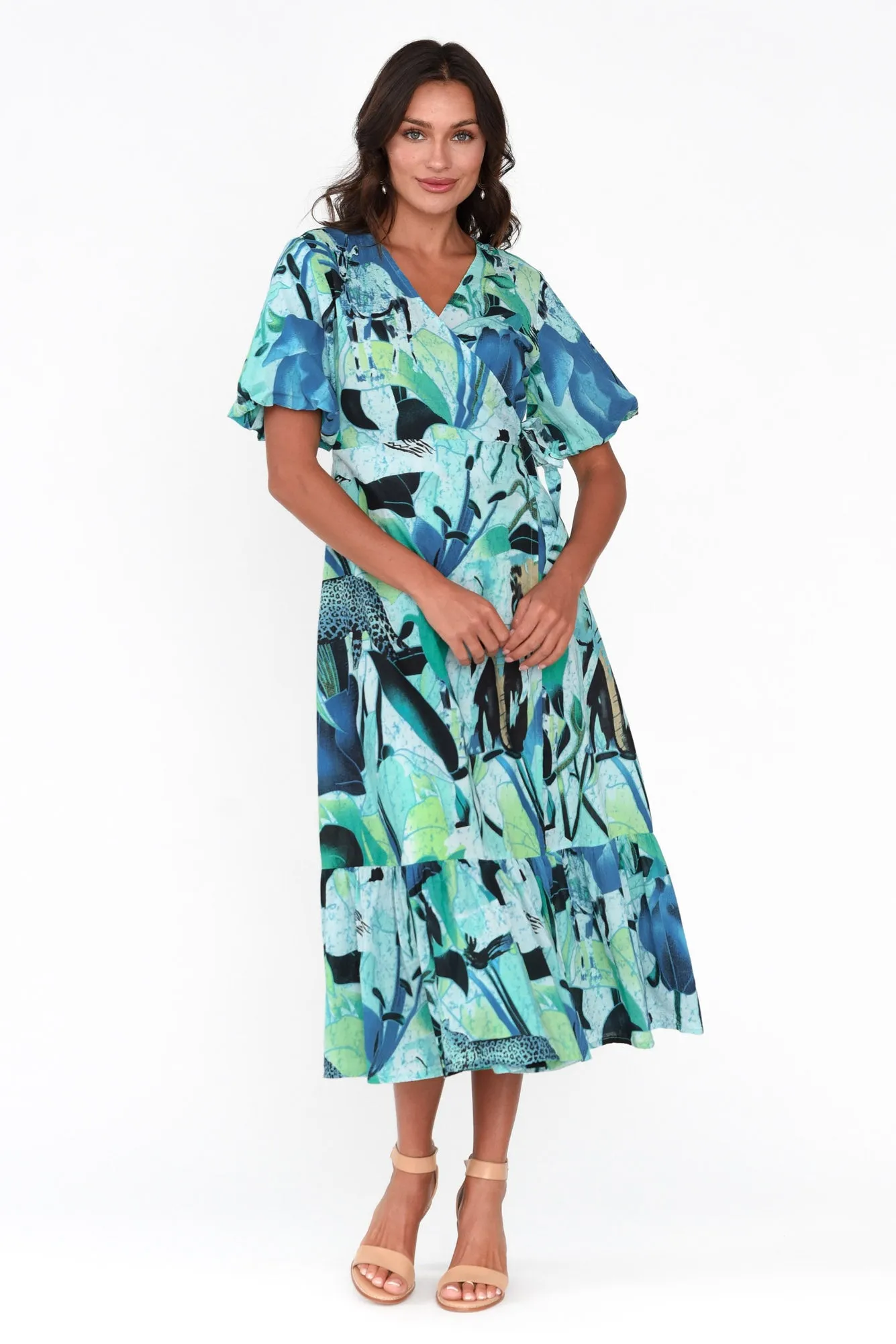 Lula Blue Jungle Cotton Wrap Dress sold by Blue Bungalow product image thumbnail 2