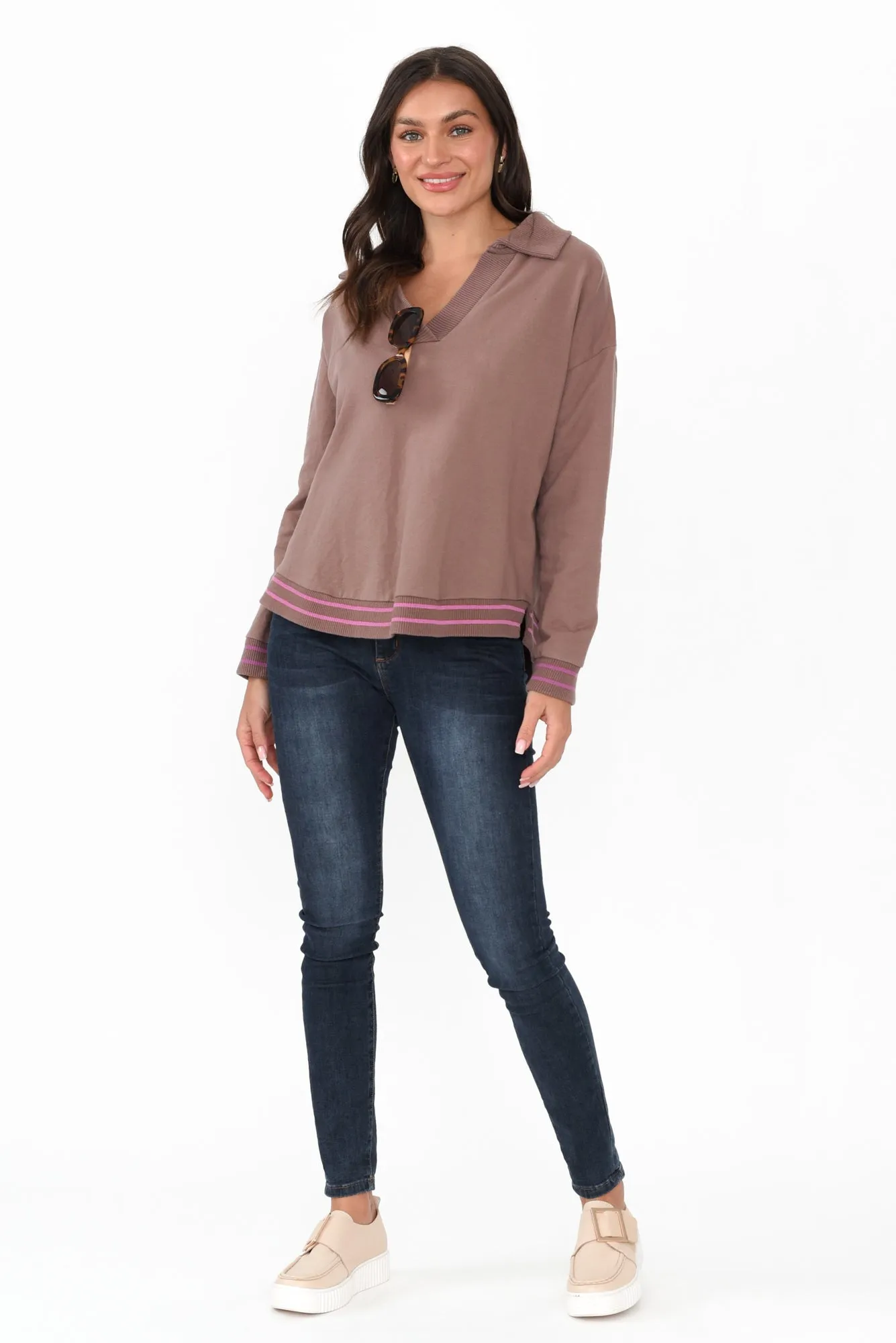 Katra Brown Trim Cotton Blend Top sold by Blue Bungalow product image thumbnail 3