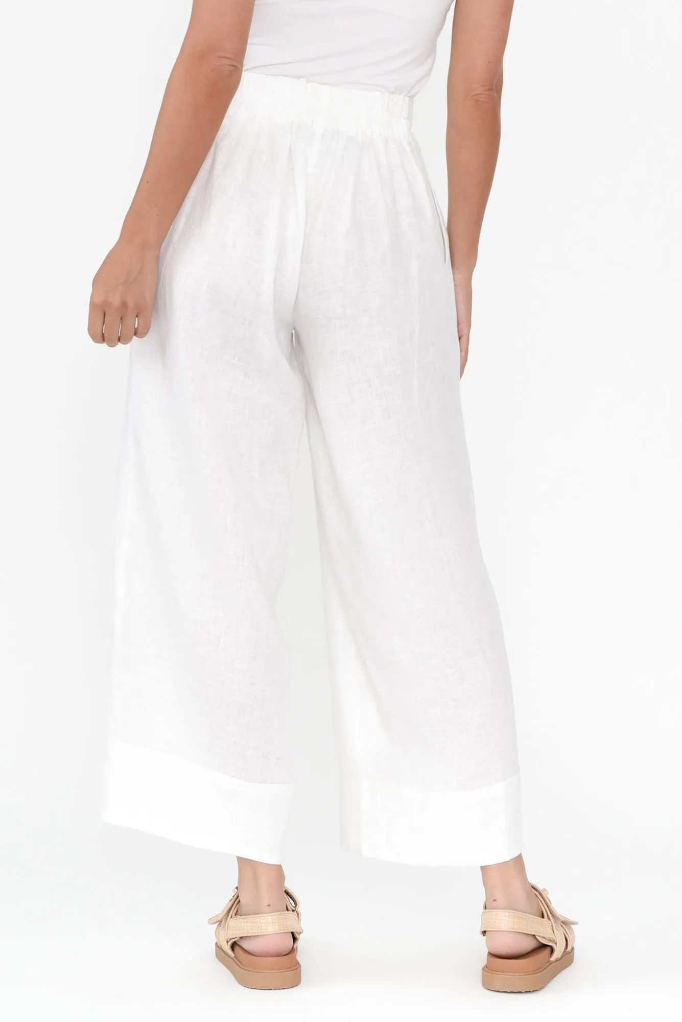 Elgon White Linen Wide Leg Pants sold by Blue Bungalow product image thumbnail 5