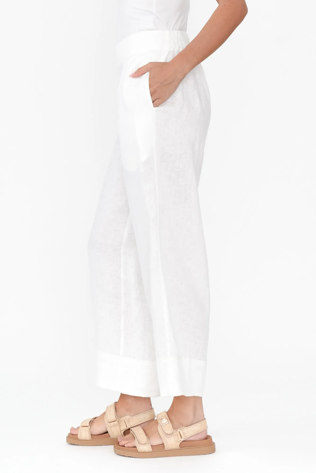 Elgon White Linen Wide Leg Pants sold by Blue Bungalow product image thumbnail 4