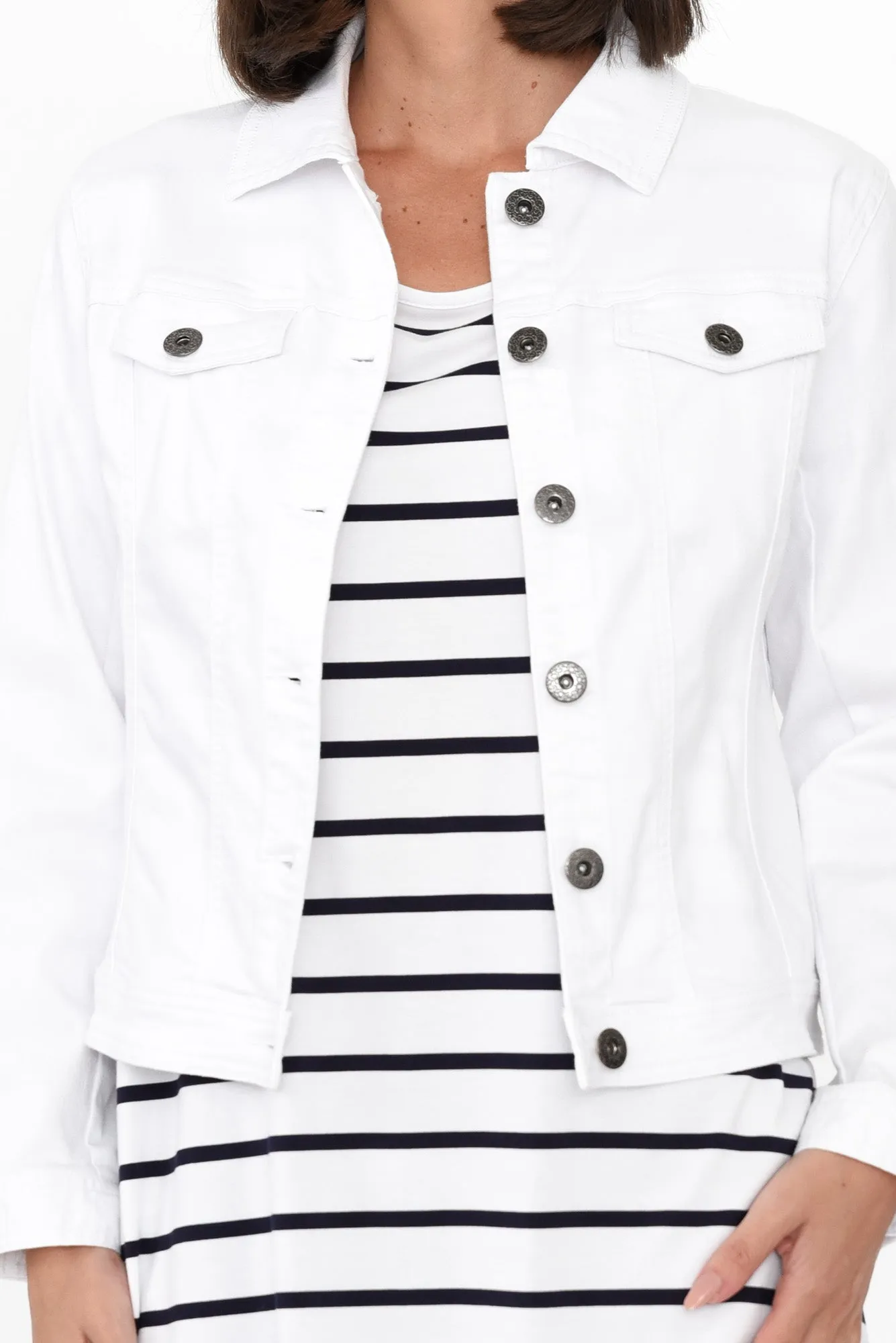 Danielle White Stretch Jean Jacket sold by Blue Bungalow product image thumbnail 5