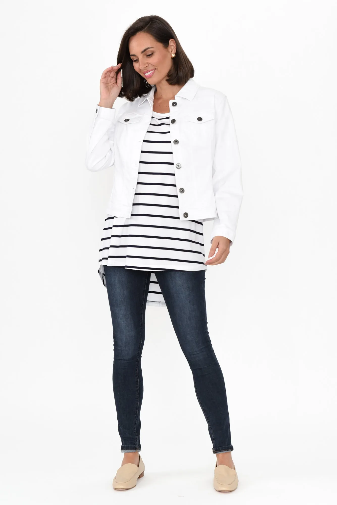 Danielle White Stretch Jean Jacket sold by Blue Bungalow product image thumbnail 2