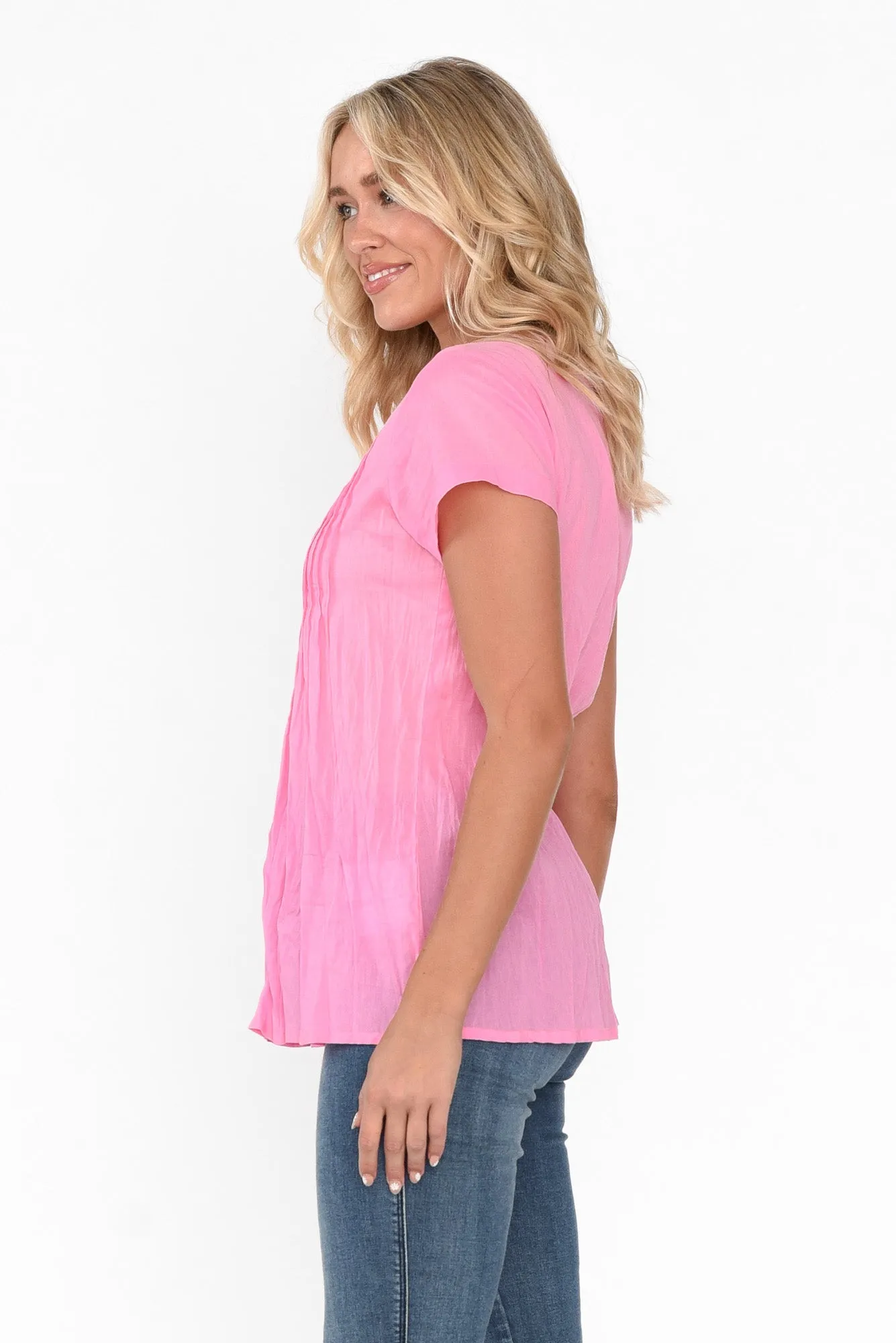 Fia Bright Pink Crinkle Cotton Top sold by Blue Bungalow product image thumbnail 3
