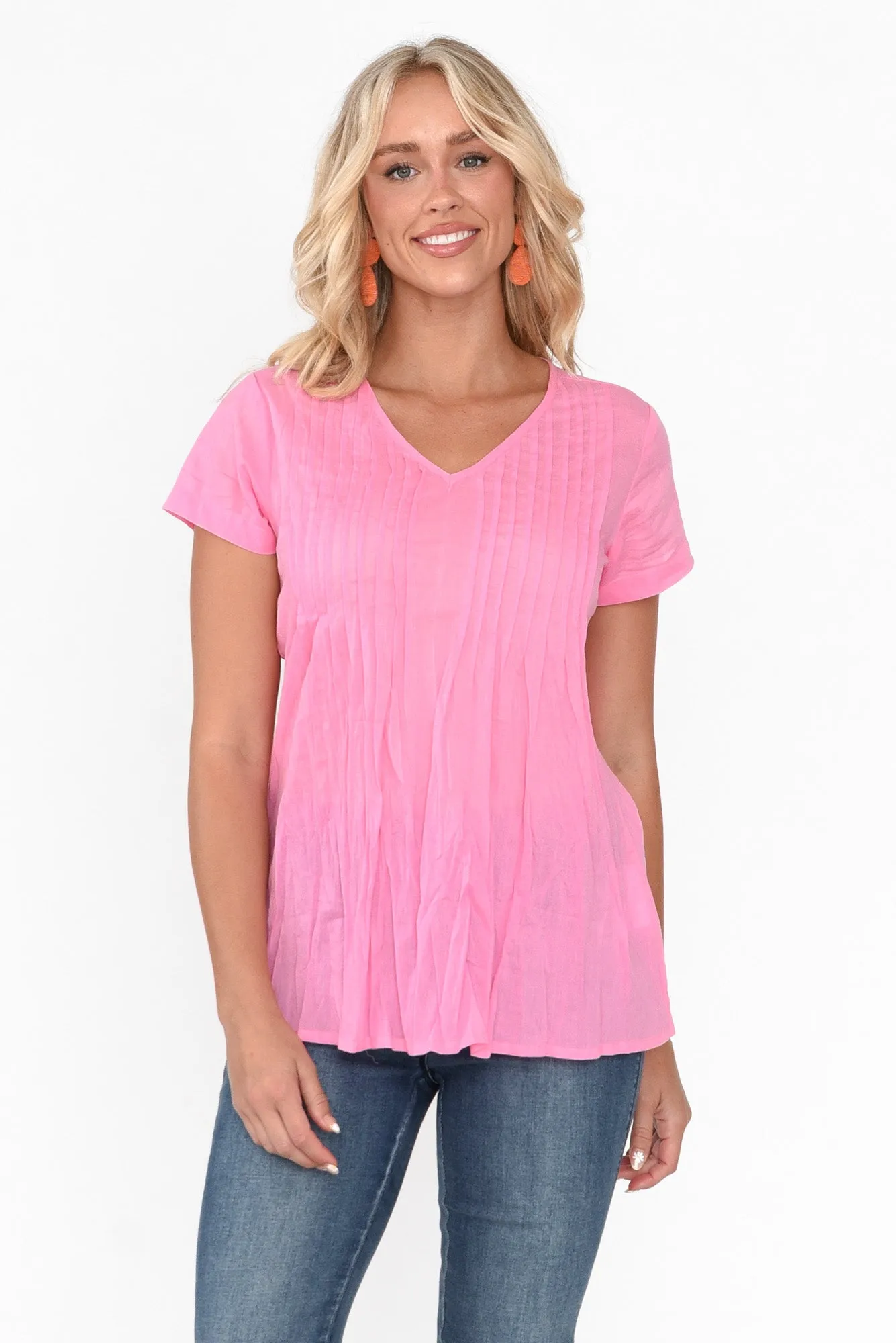 Fia Bright Pink Crinkle Cotton Top sold by Blue Bungalow