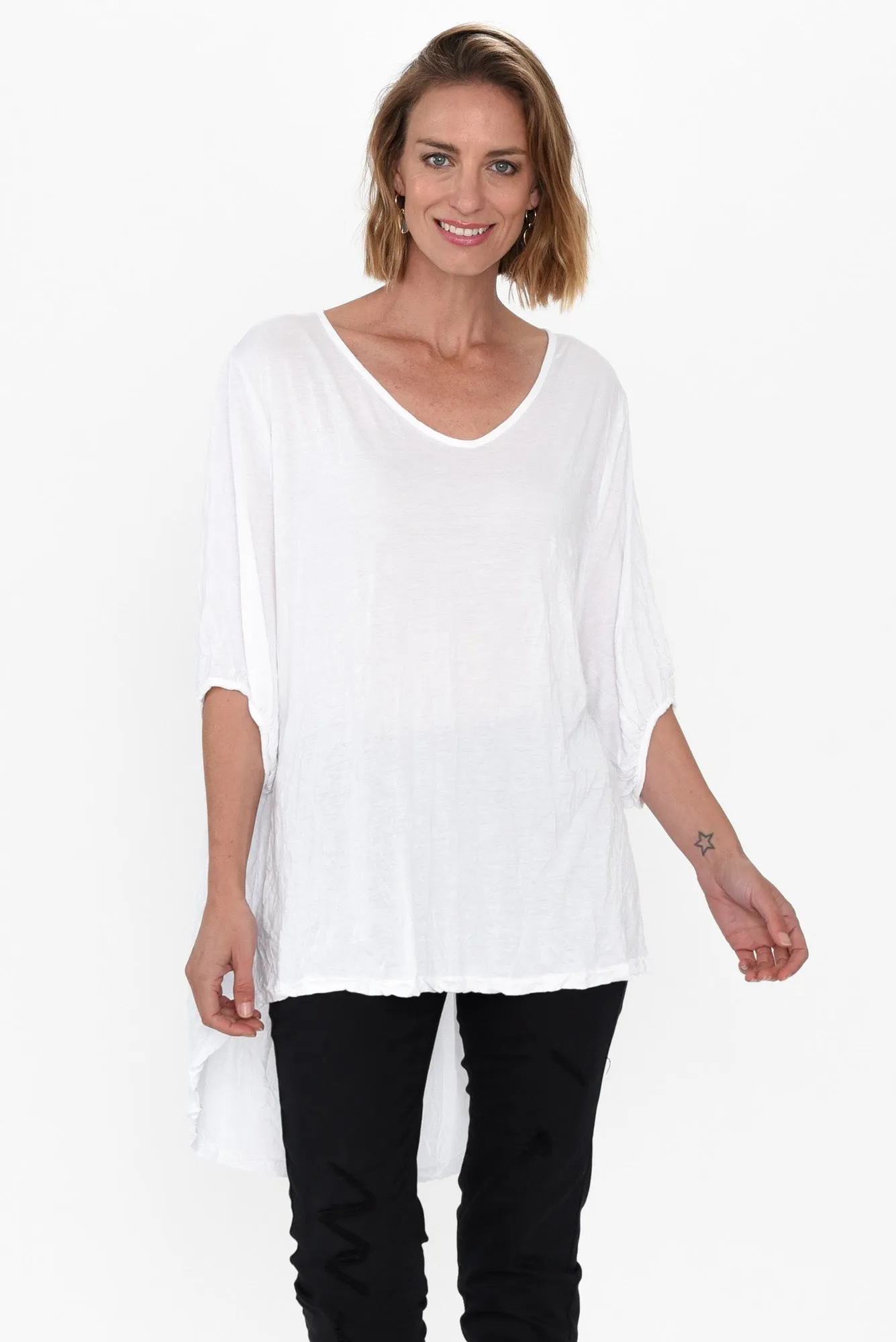 Agnes White Crinkle Cotton Hi Lo Top sold by Blue Bungalow