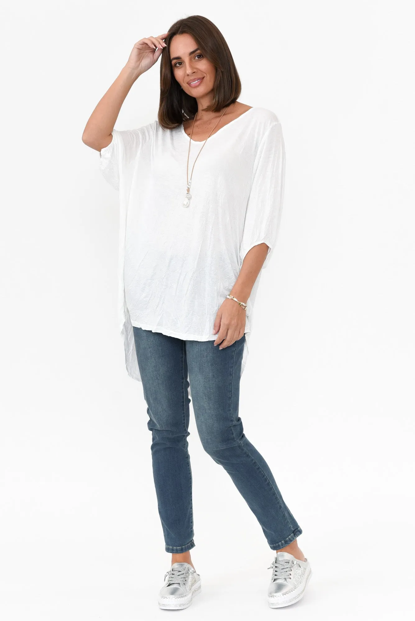 Agnes White Crinkle Cotton Hi Lo Top sold by Blue Bungalow product image thumbnail 2