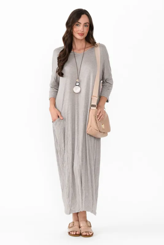 Travel Oat Crinkle Cotton Sleeved Maxi Dress sold by Blue Bungalow
