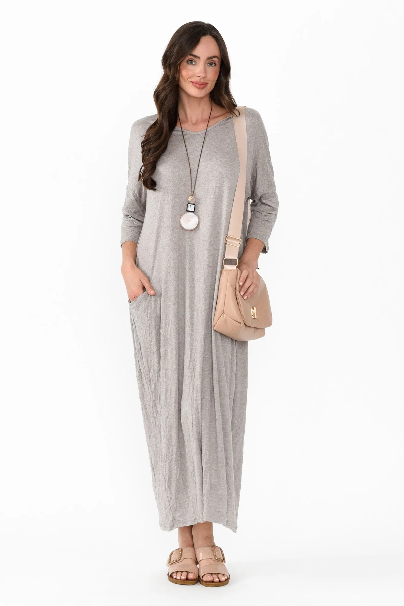 Travel Oat Crinkle Cotton Sleeved Maxi Dress sold by Blue Bungalow