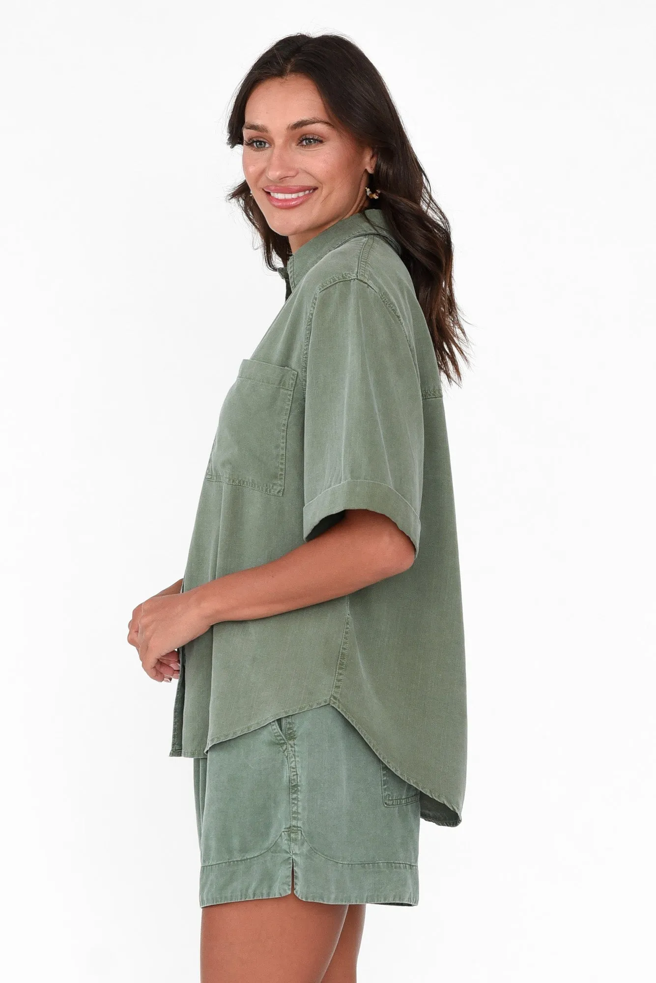 Blitz Washed Khaki Lyocell Shirt sold by Blue Bungalow product image thumbnail 3