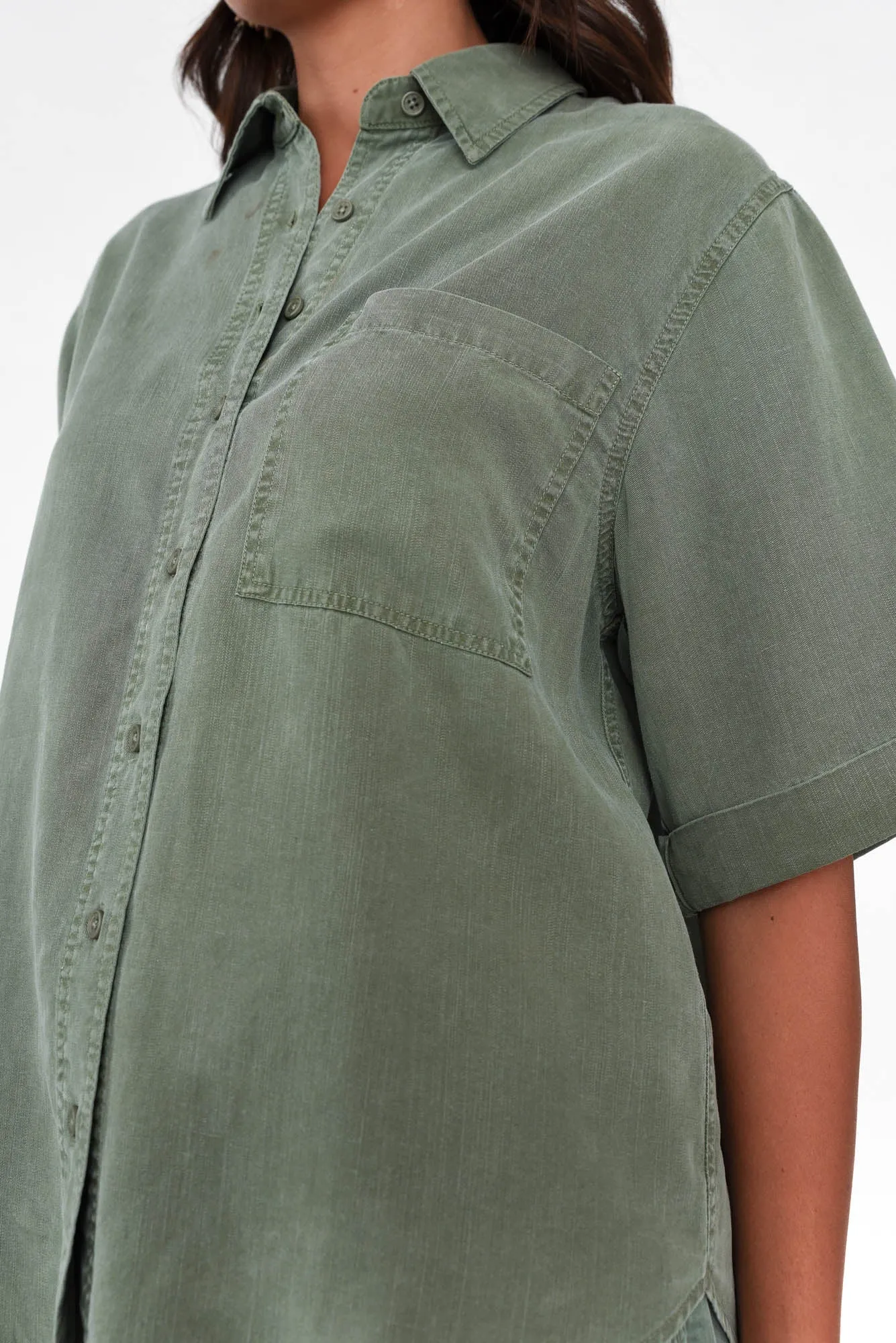 Blitz Washed Khaki Lyocell Shirt sold by Blue Bungalow product image thumbnail 5
