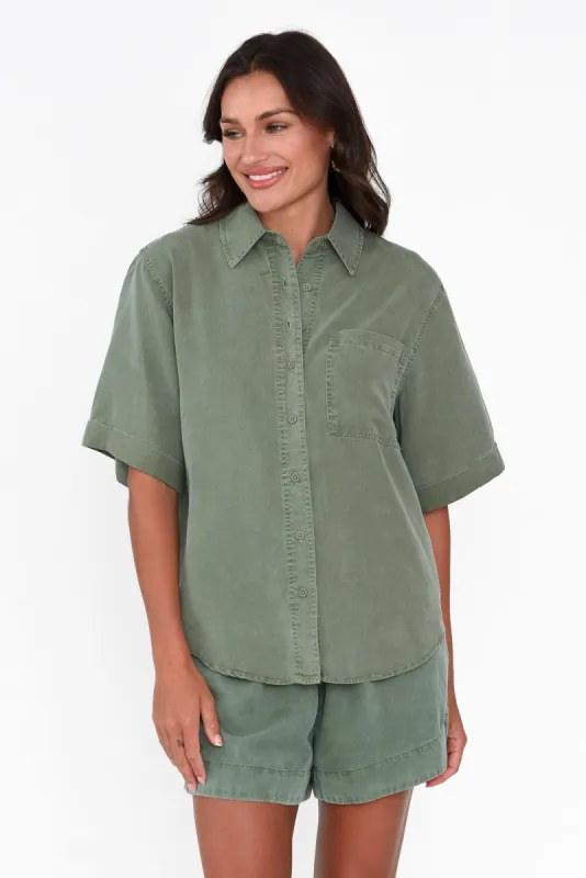 Blitz Washed Khaki Lyocell Shirt sold by Blue Bungalow