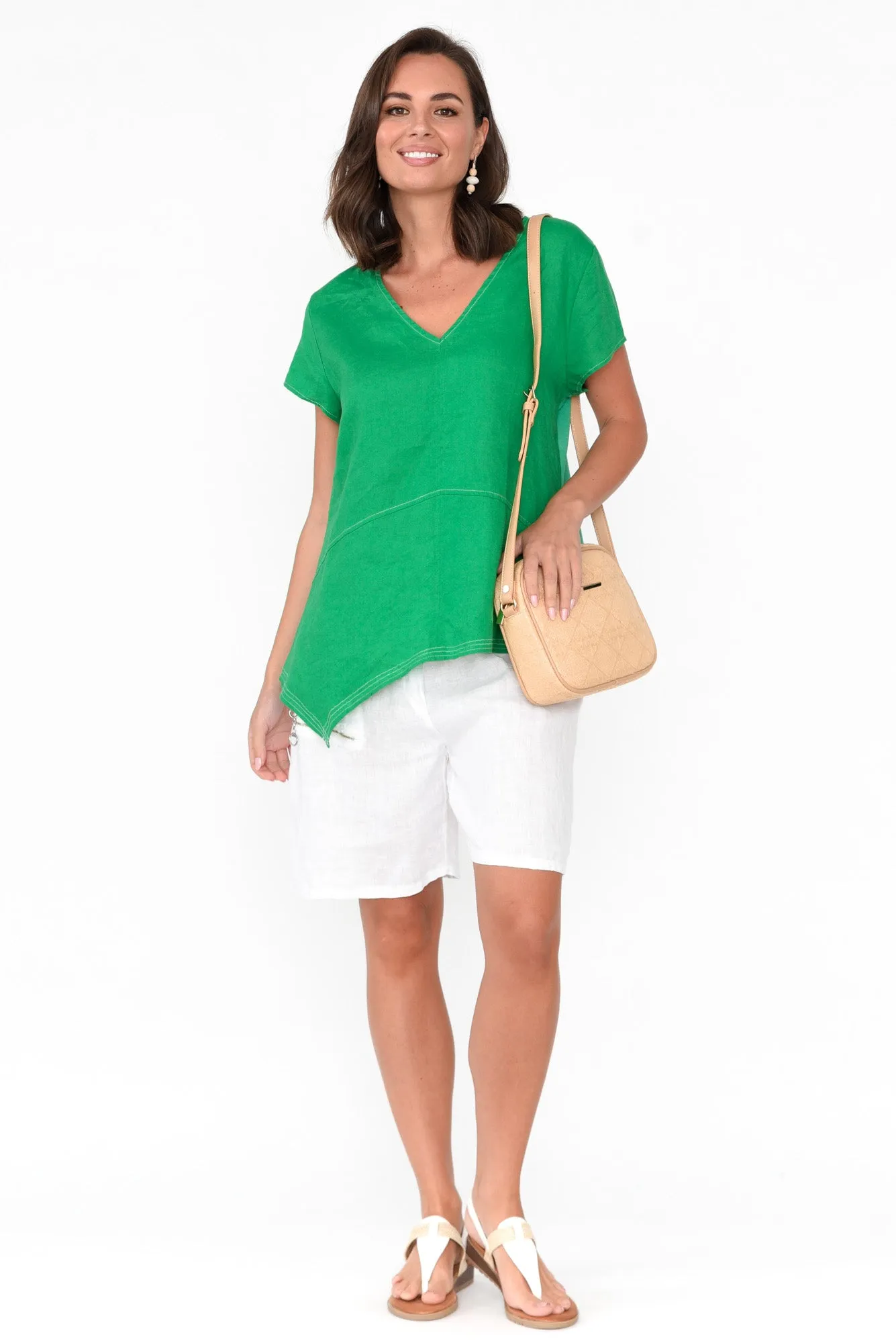 Lindy Green Linen V Neck Top sold by Blue Bungalow product image thumbnail 3