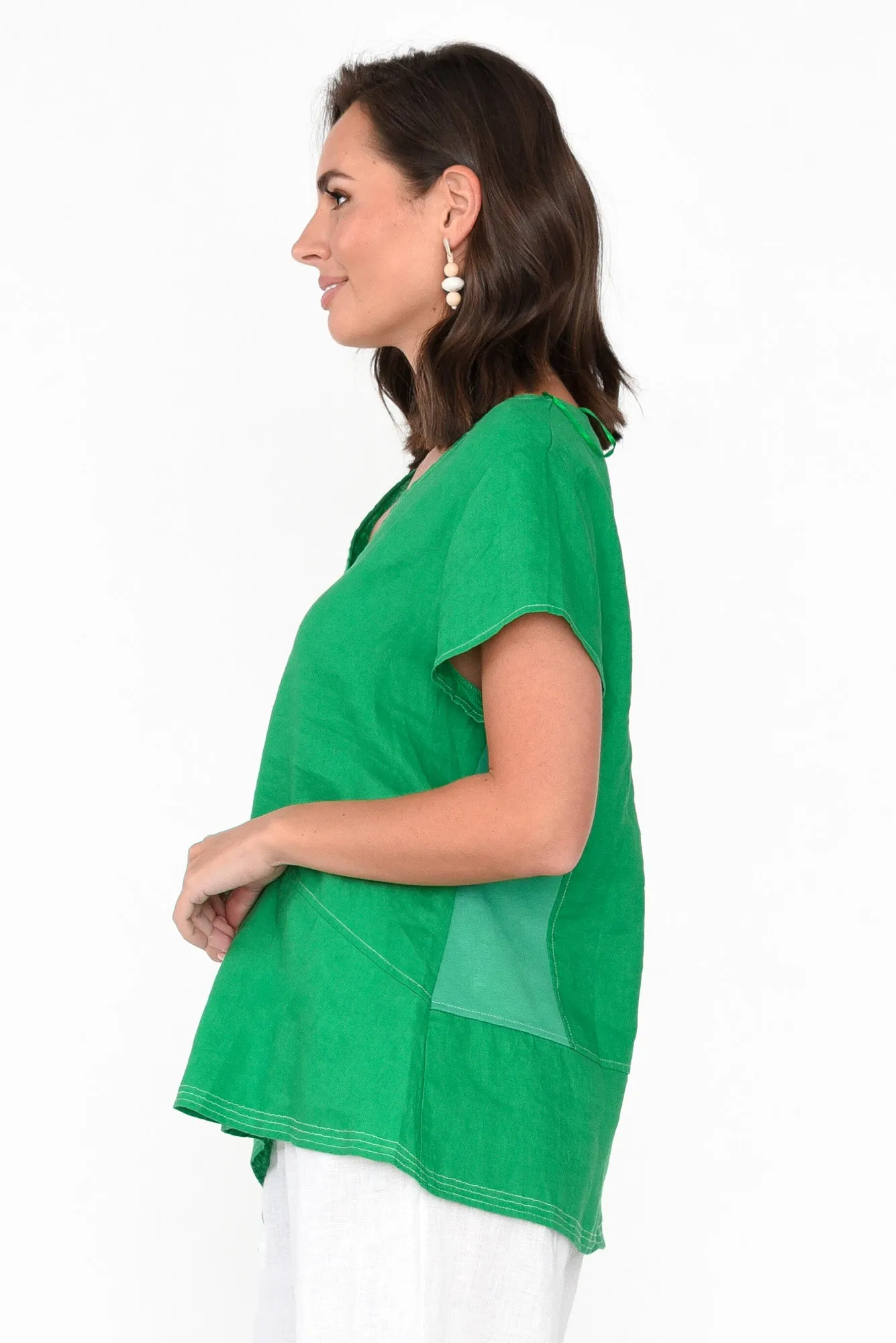 Lindy Green Linen V Neck Top sold by Blue Bungalow product image thumbnail 4