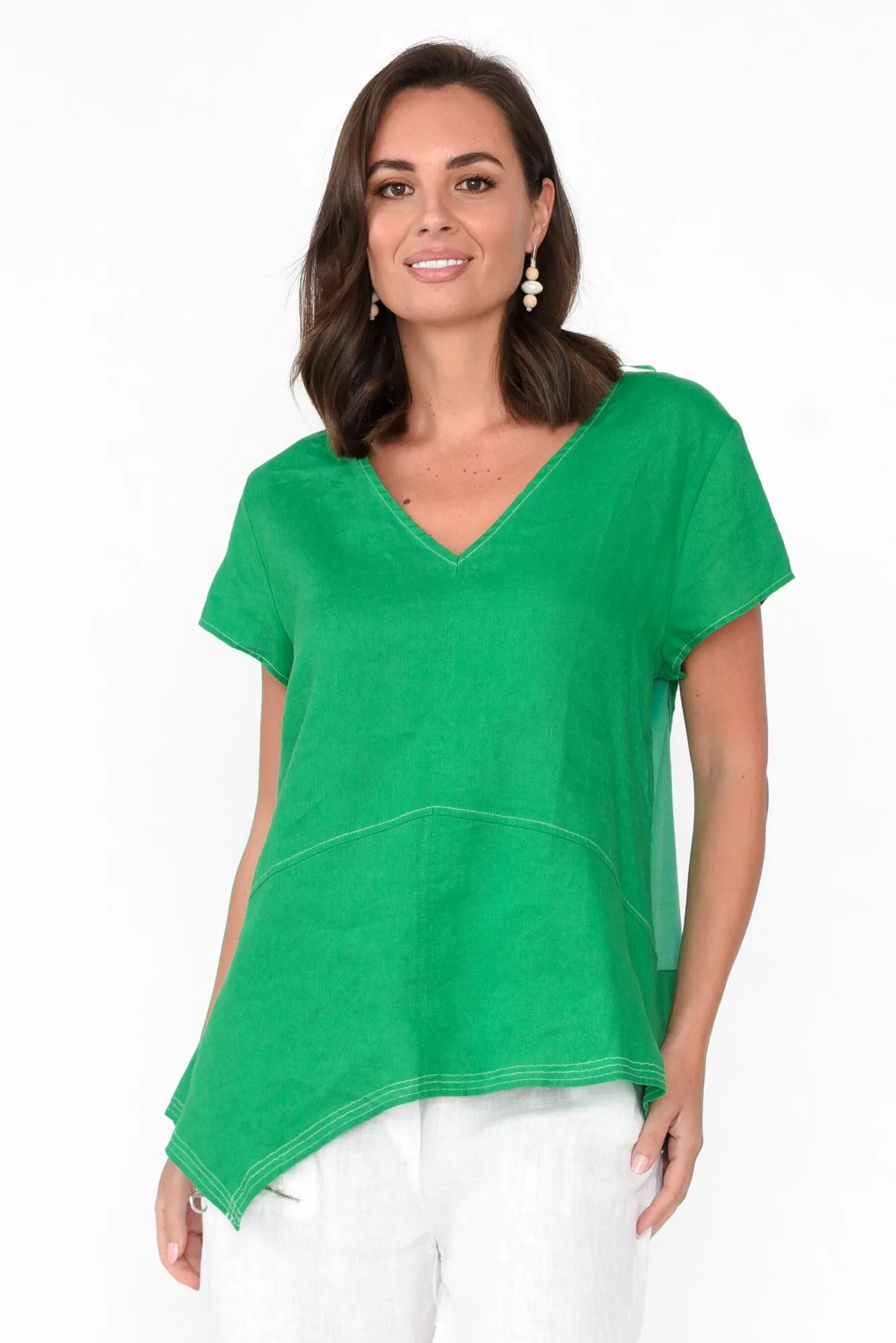 Lindy Green Linen V Neck Top sold by Blue Bungalow product image thumbnail 2