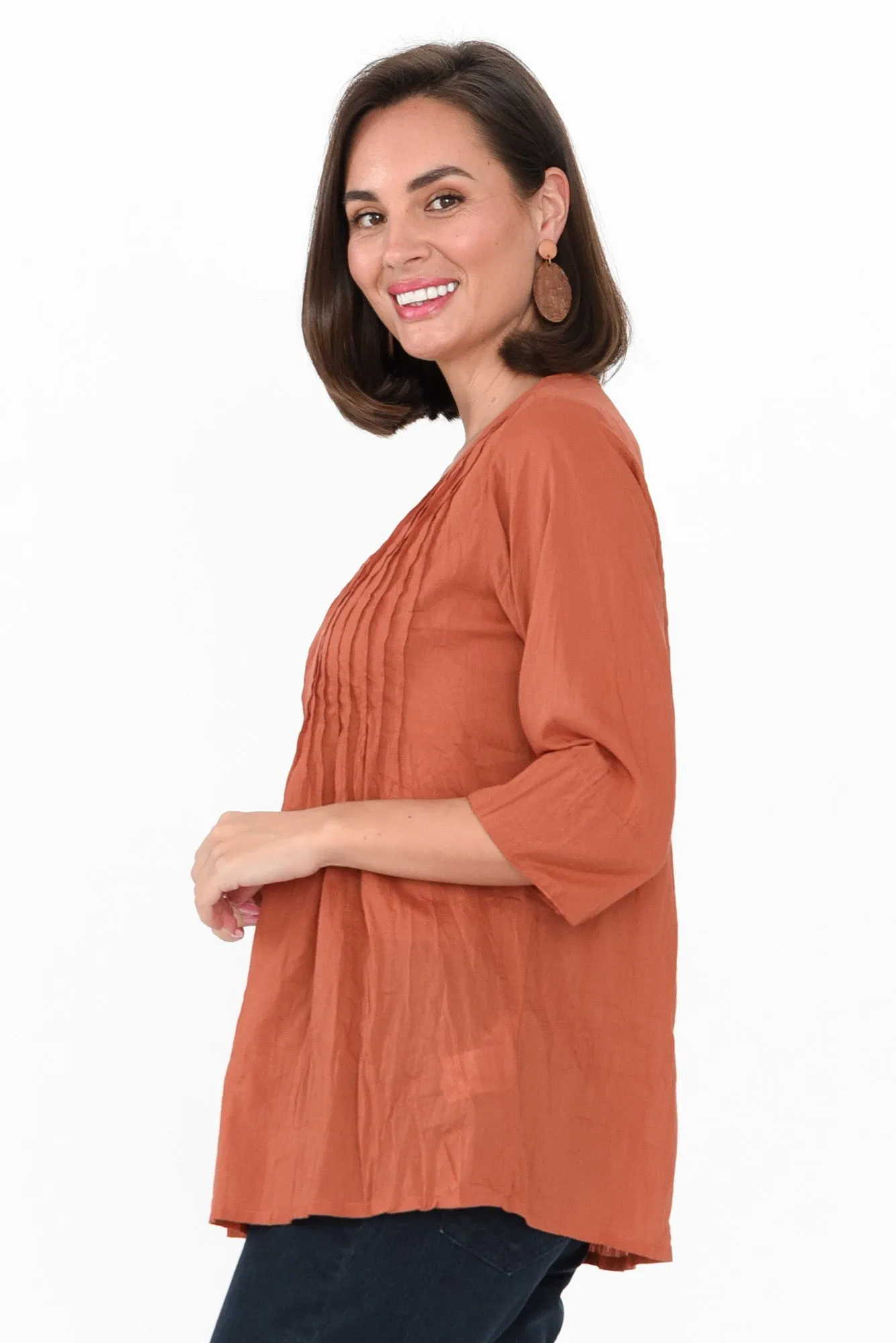 Fia Rust Sleeved Crinkle Cotton Top sold by Blue Bungalow product image thumbnail 3