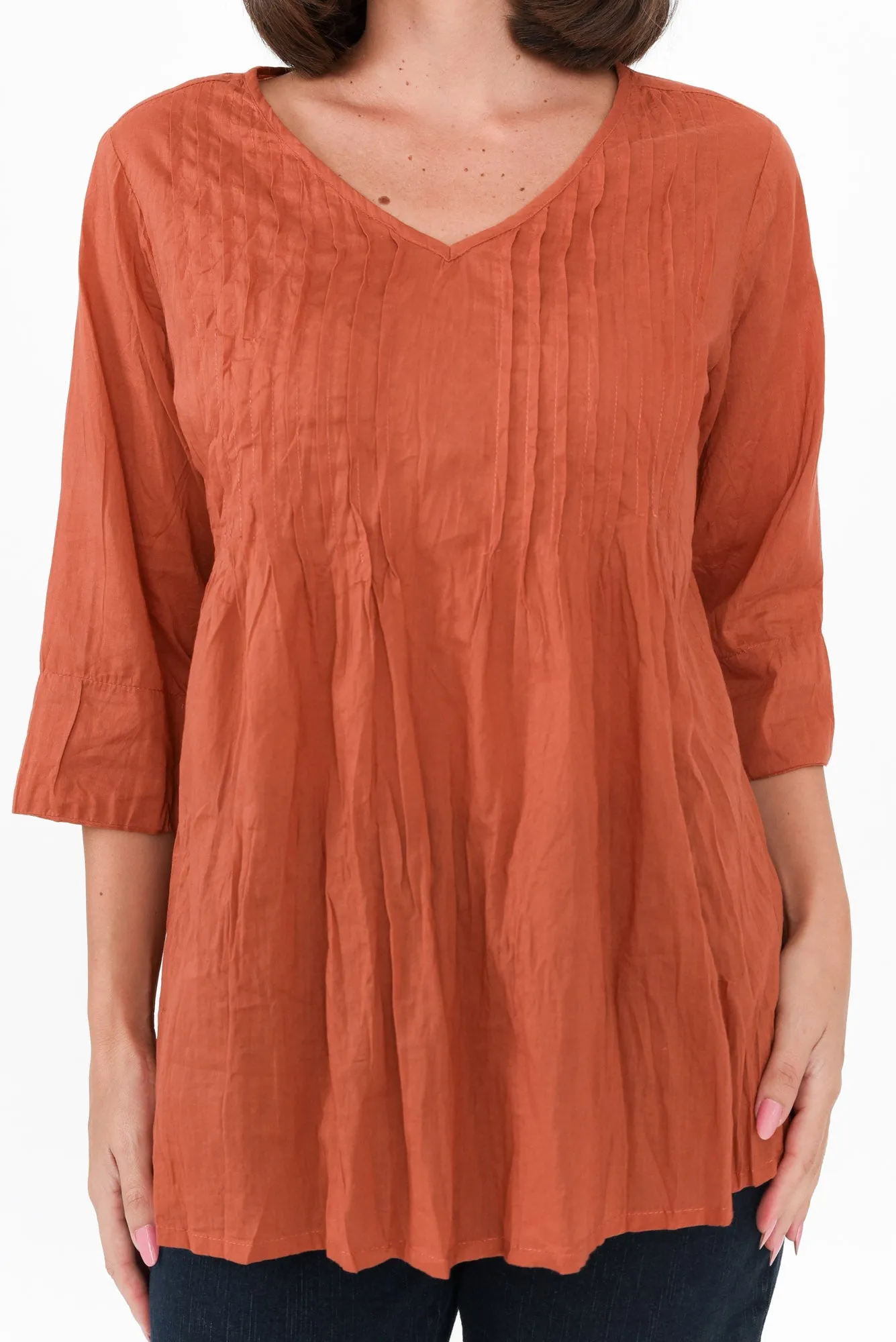 Fia Rust Sleeved Crinkle Cotton Top sold by Blue Bungalow product image thumbnail 5