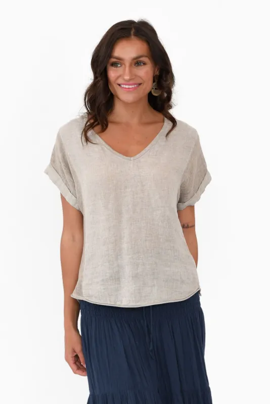 Dorian Beige Linen Cotton Top sold by Blue Bungalow
