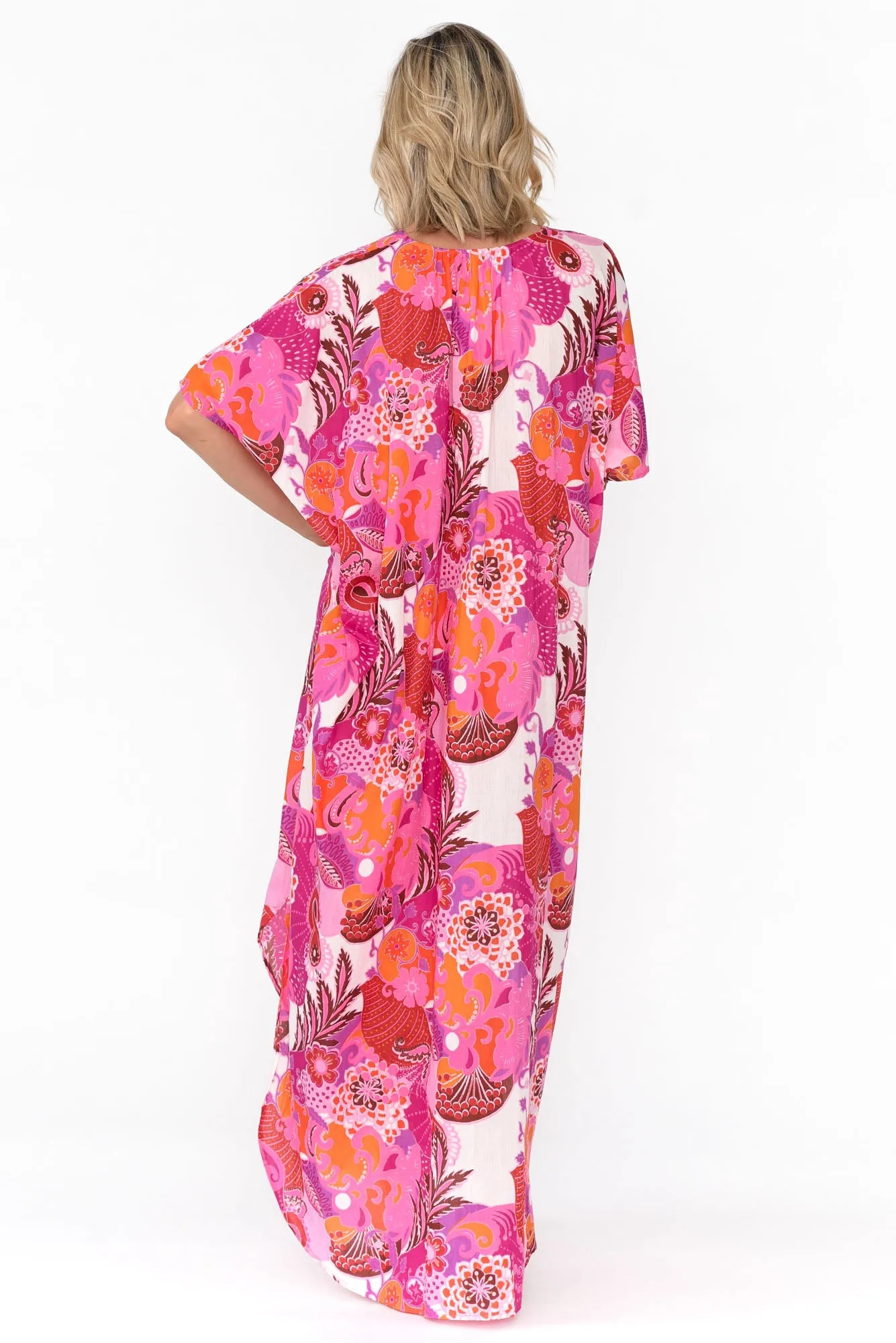 Tiwi Pink Tropical Cotton Kaftan sold by Blue Bungalow product image thumbnail 5