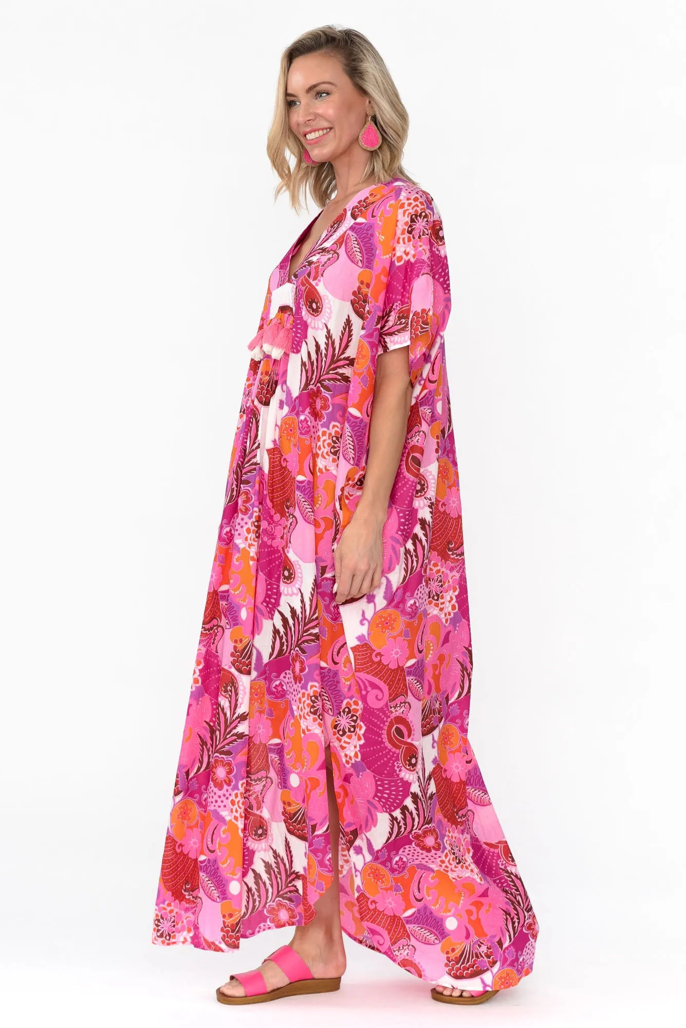 Tiwi Pink Tropical Cotton Kaftan sold by Blue Bungalow product image thumbnail 4