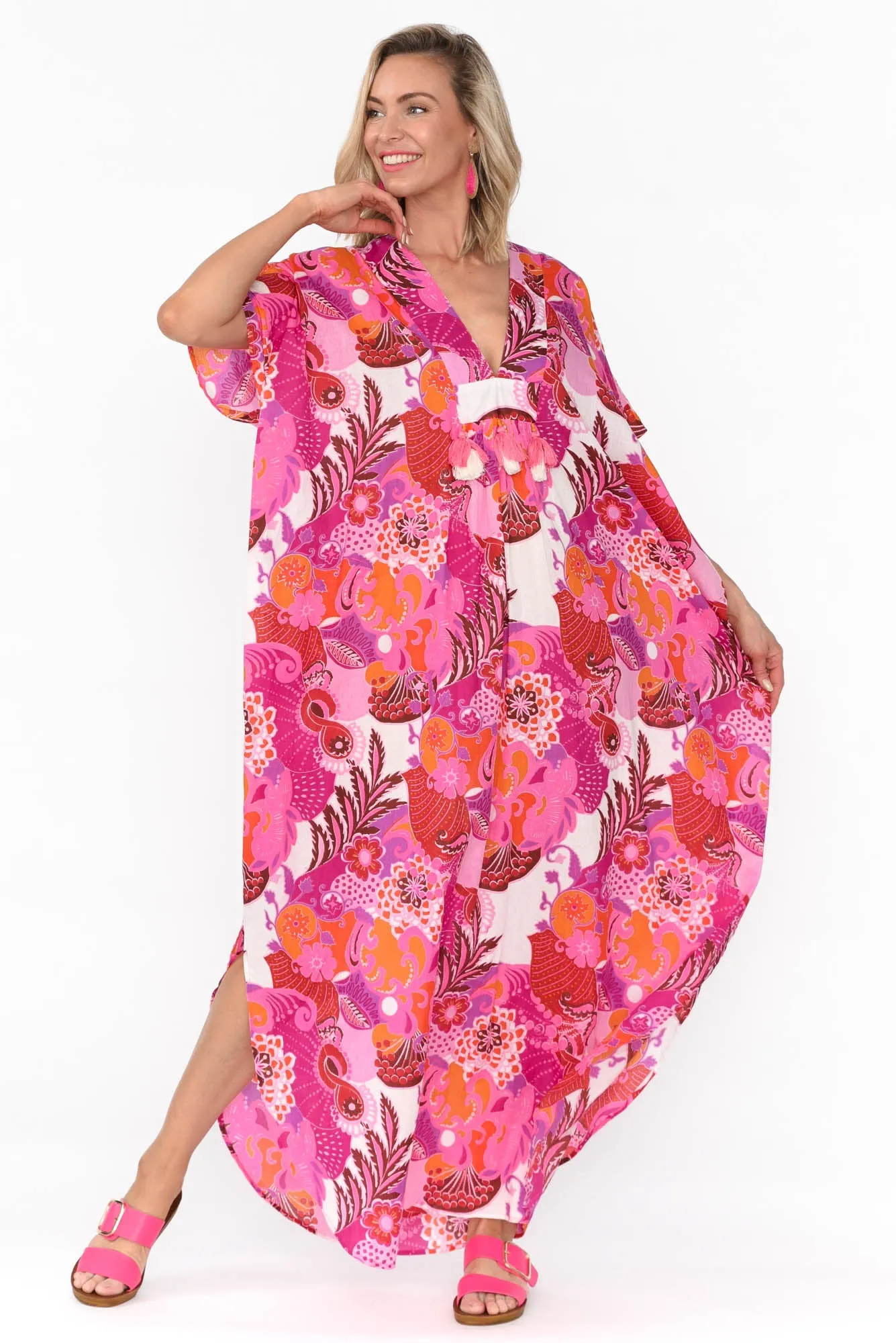 Tiwi Pink Tropical Cotton Kaftan sold by Blue Bungalow product image thumbnail 3