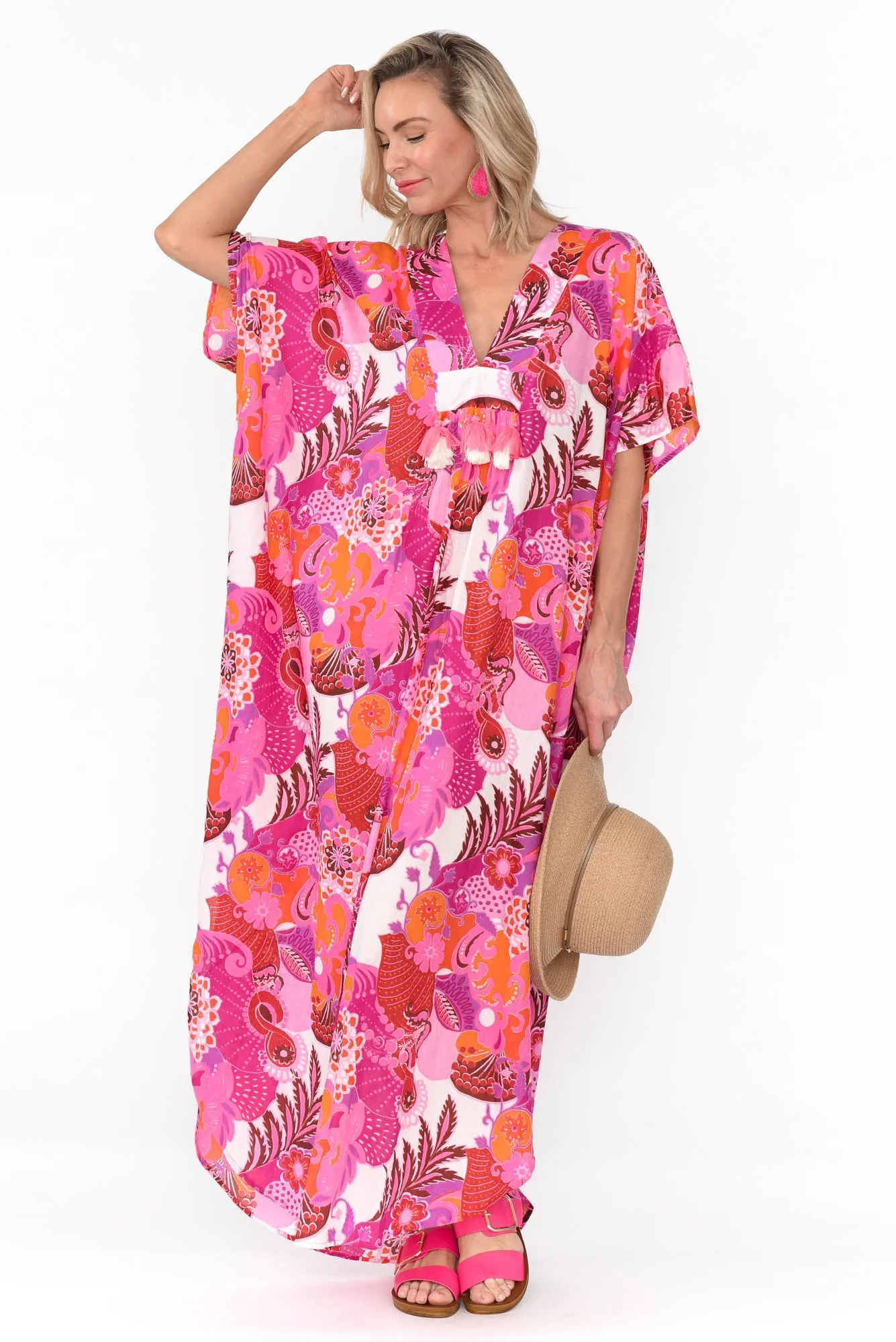 Tiwi Pink Tropical Cotton Kaftan sold by Blue Bungalow product image thumbnail 2