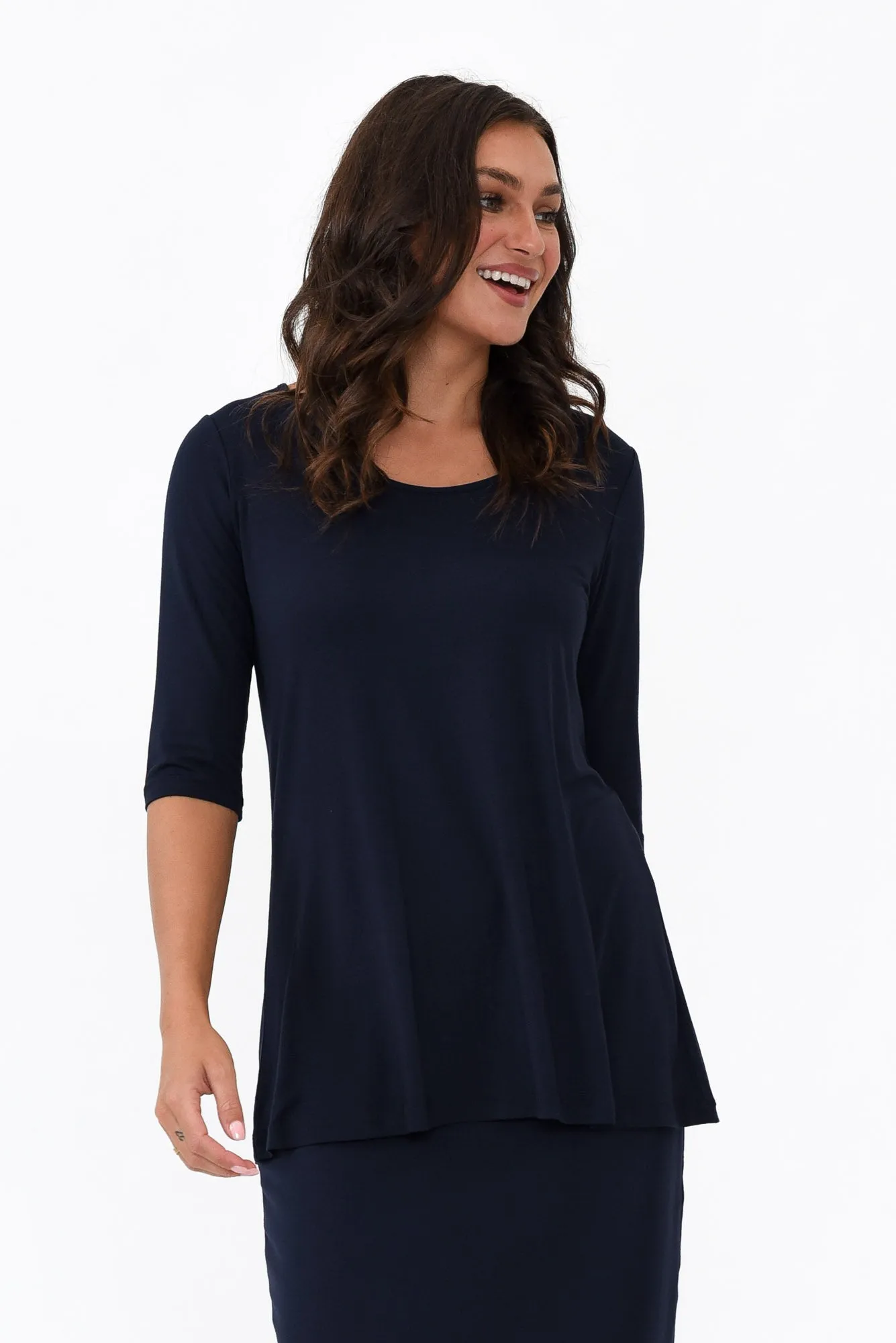 Aretha Navy Bamboo Top sold by Blue Bungalow