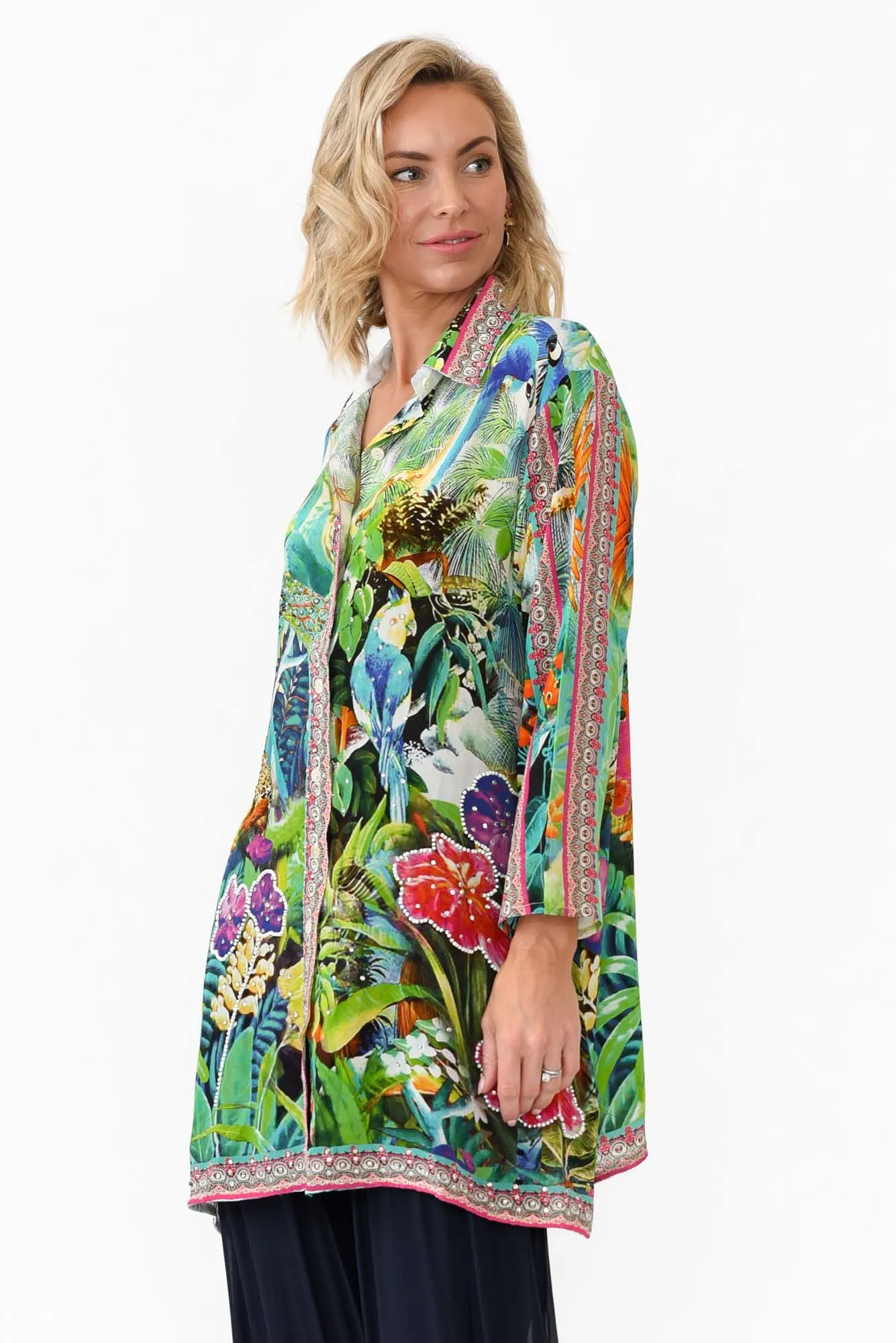 Tropical Green Silk Resort Shirt sold by Blue Bungalow product image thumbnail 3