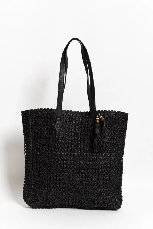 Izumi Black Woven Tote Bag made by Blue Bungalow